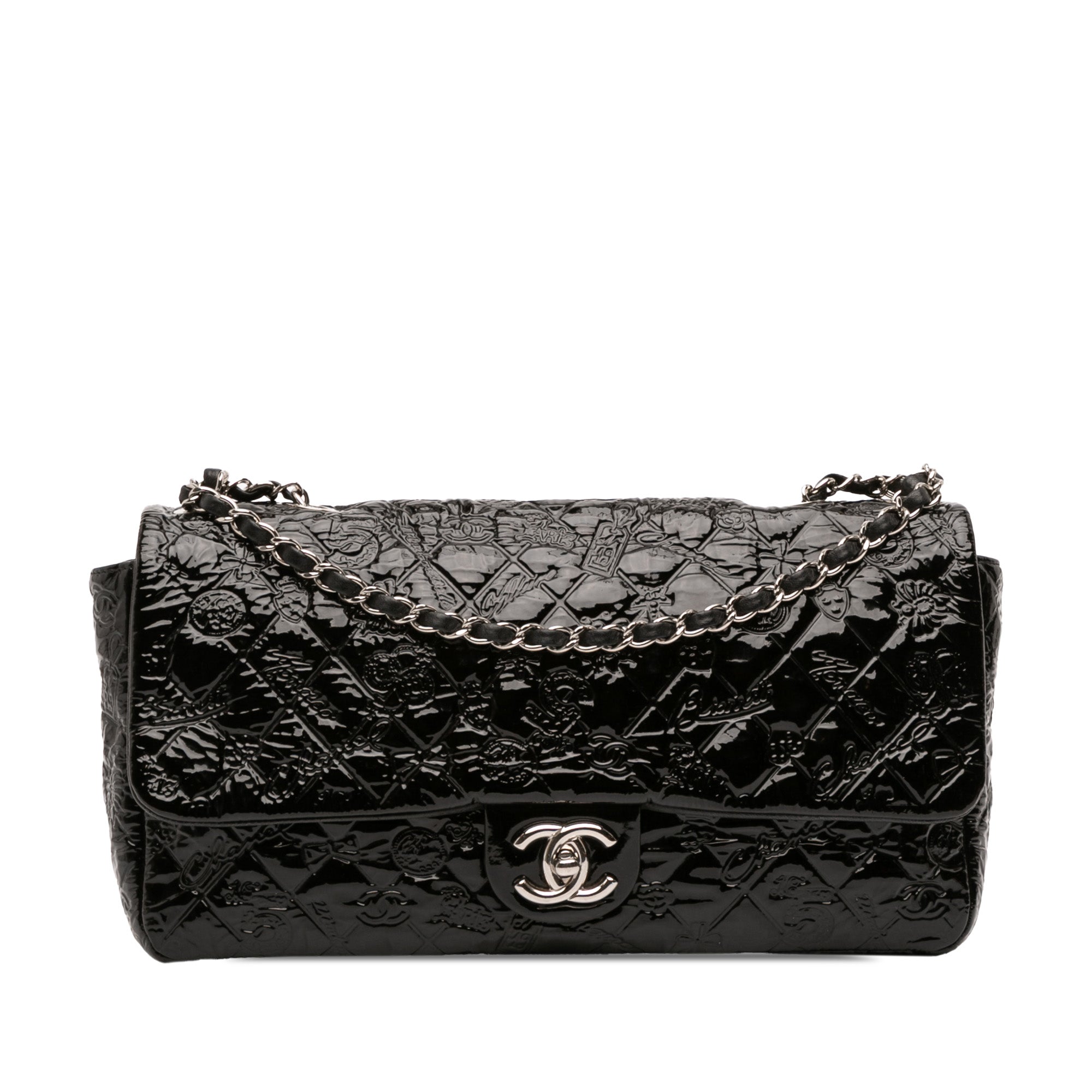 Chanel Jumbo Patent Embossed Lucky Symbols Flap - image 1