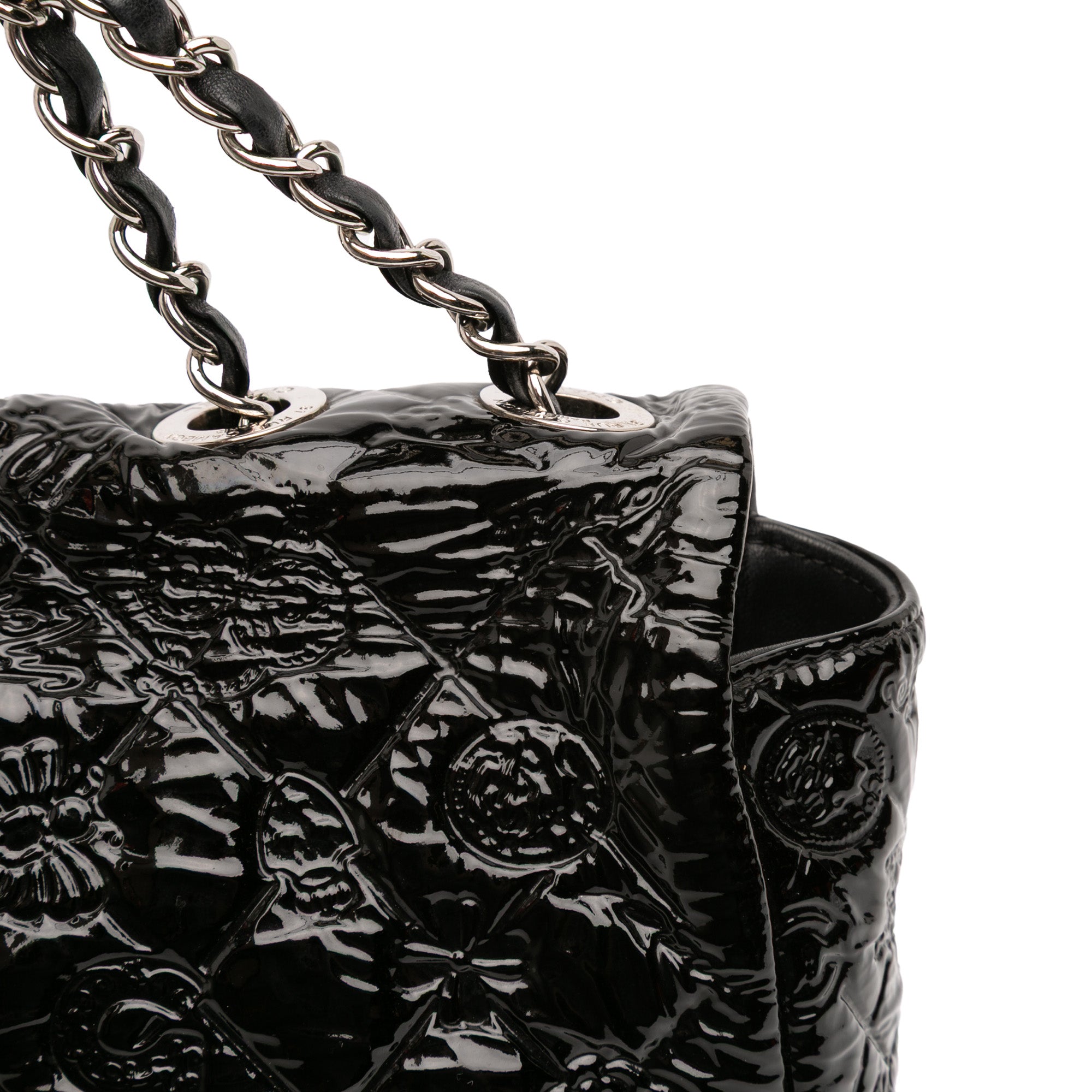 Chanel Jumbo Patent Embossed Lucky Symbols Flap - image 10