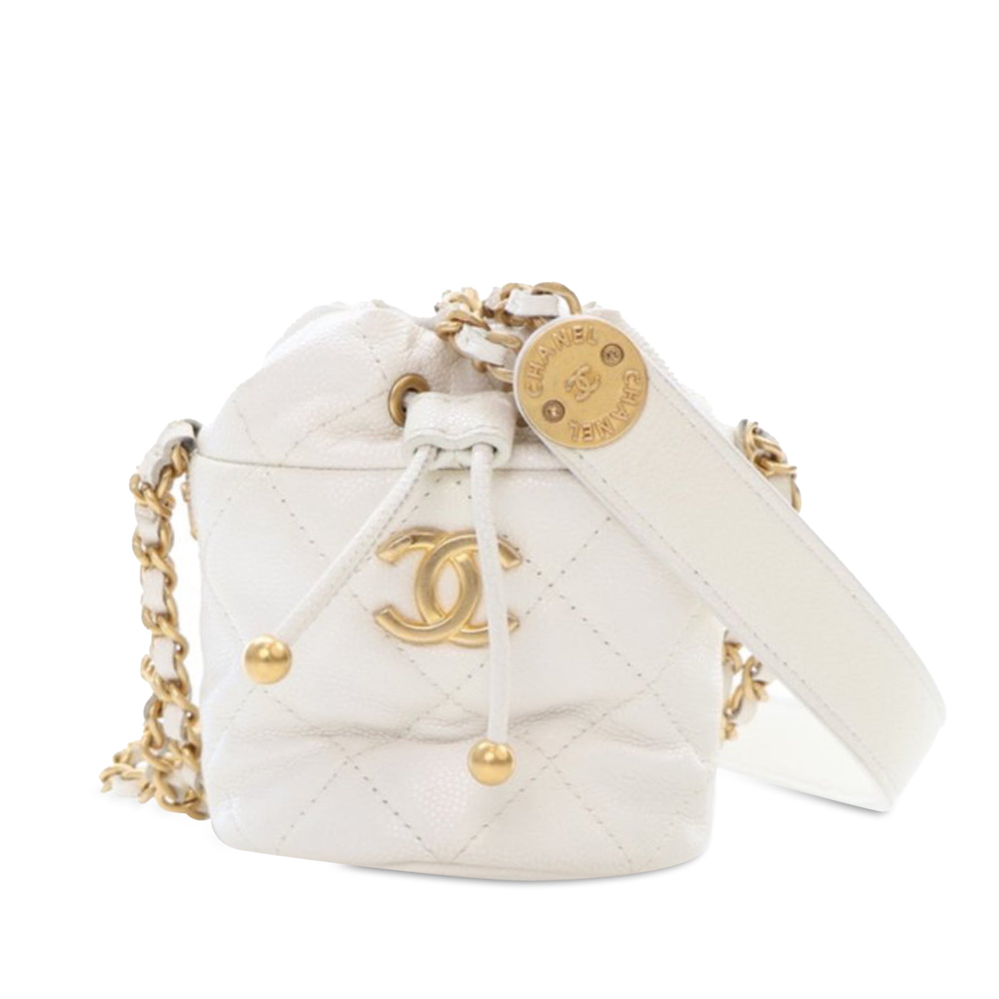 Chanel Mini Quilted Caviar Twist Your Buttons Drawstring Bucket Bag - image 1