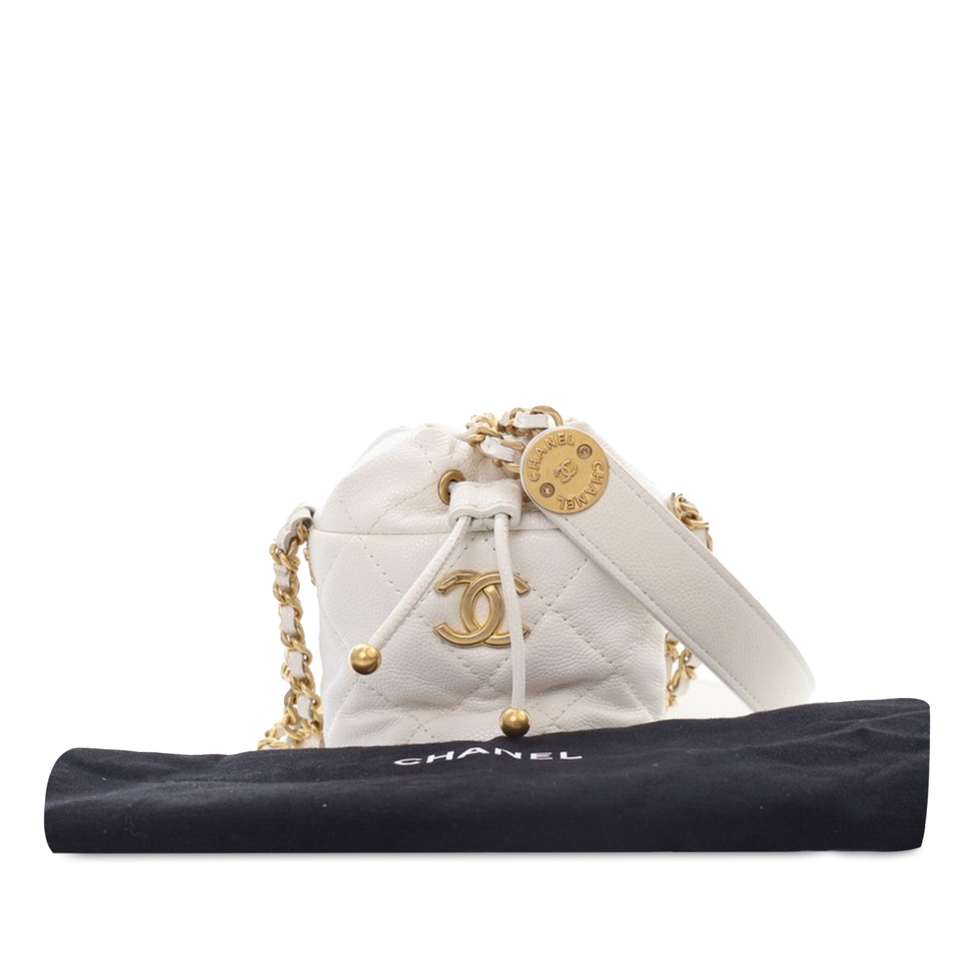 Chanel Mini Quilted Caviar Twist Your Buttons Drawstring Bucket Bag - image 11