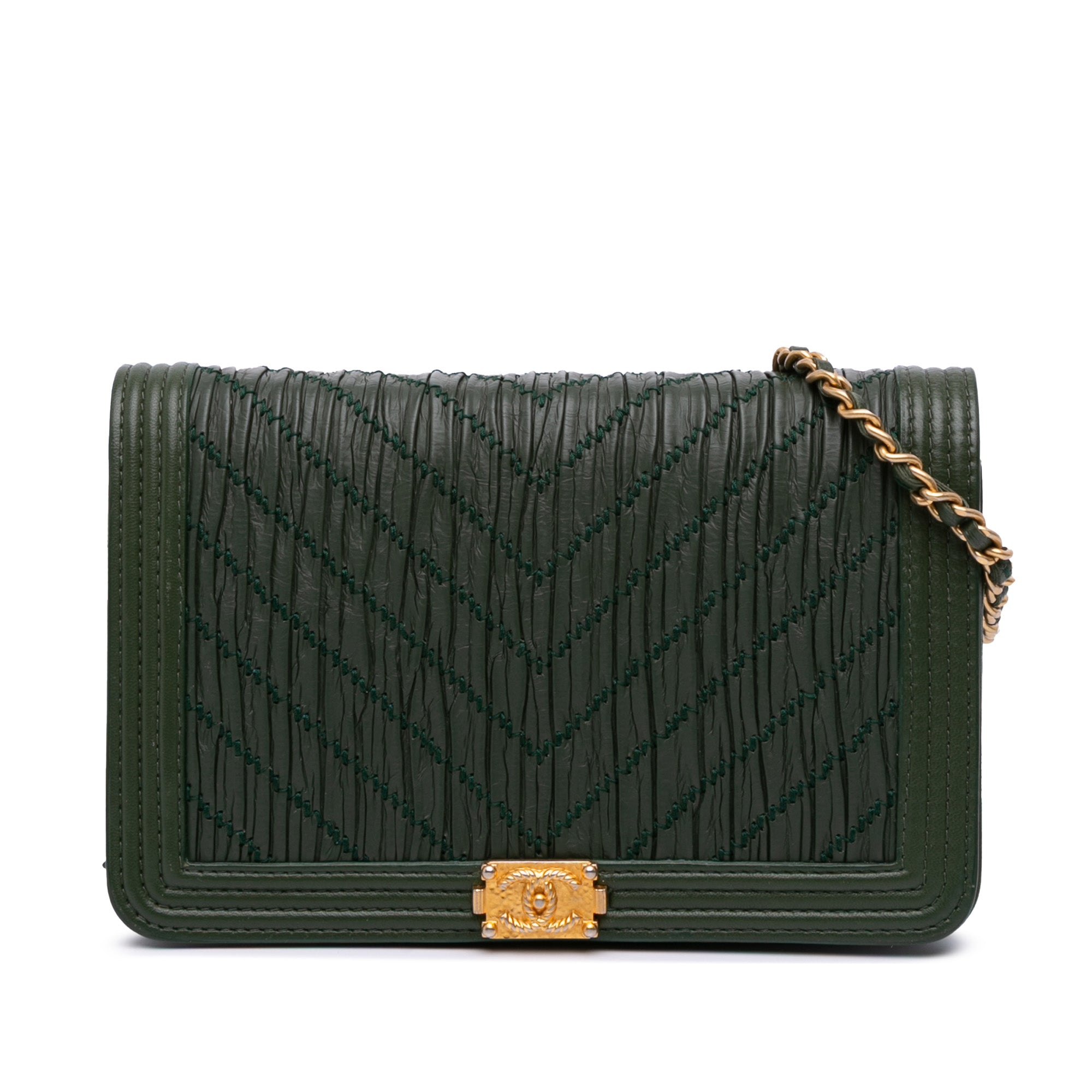 Chanel Chevron Crumpled Calfskin Boy Wallet On Chain - image 1