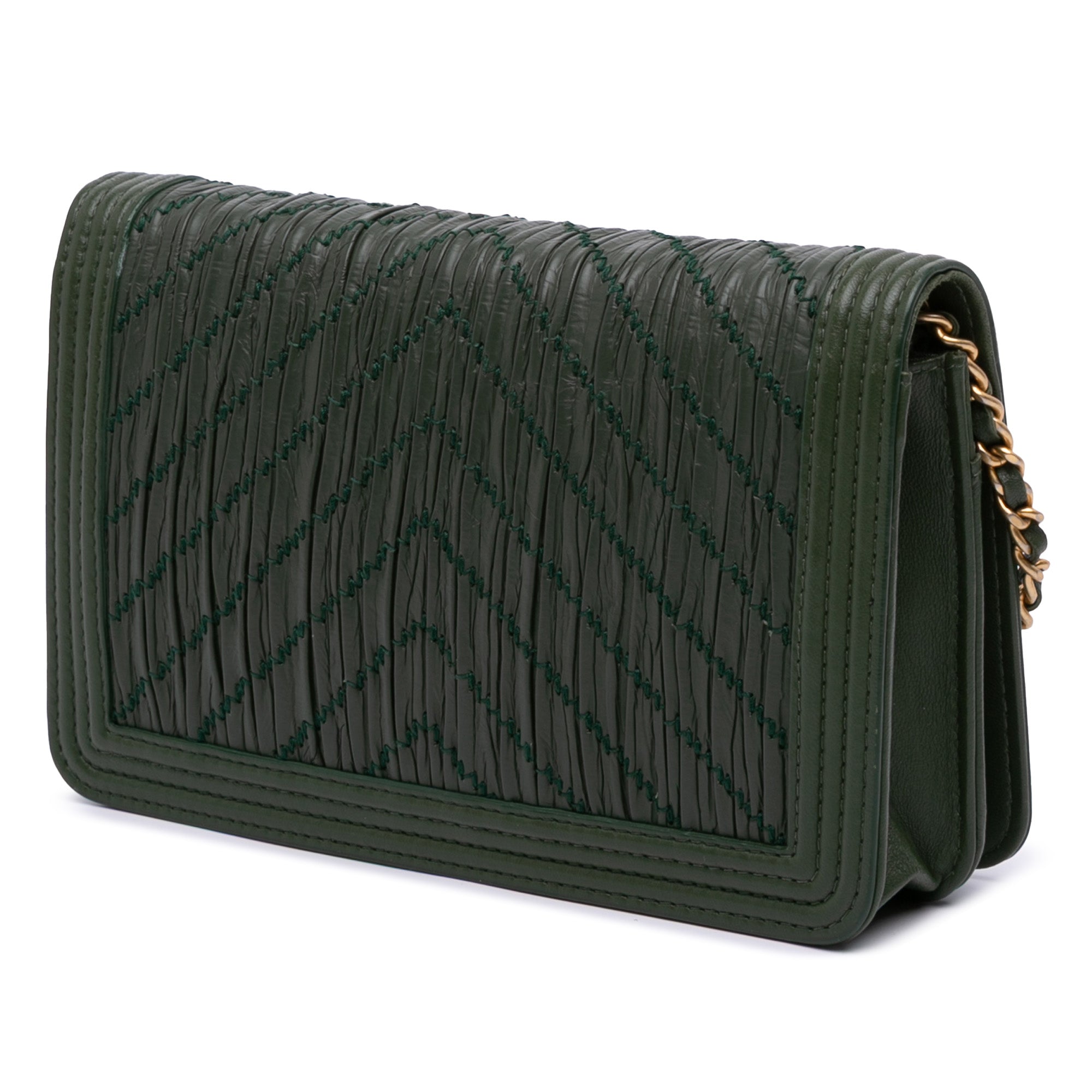 Chanel Chevron Crumpled Calfskin Boy Wallet On Chain - image 2