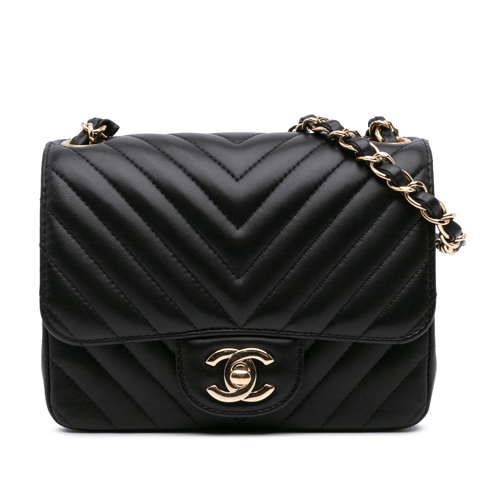Chanel Mini Square Classic Chevron Lambskin Single Flap - image 1