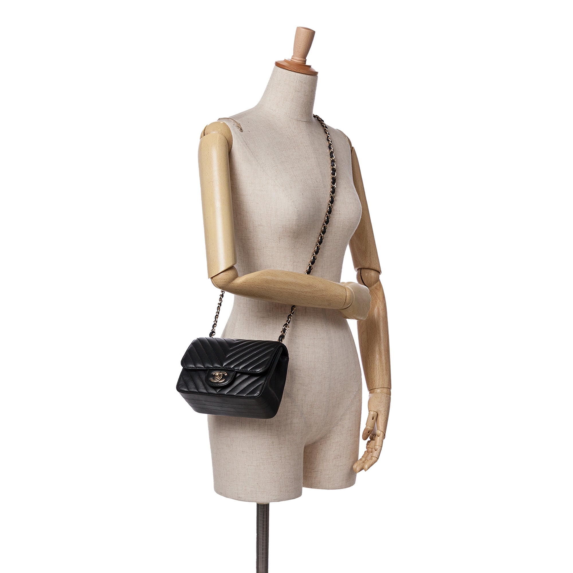 Chanel Mini Square Classic Chevron Lambskin Single Flap - image 10