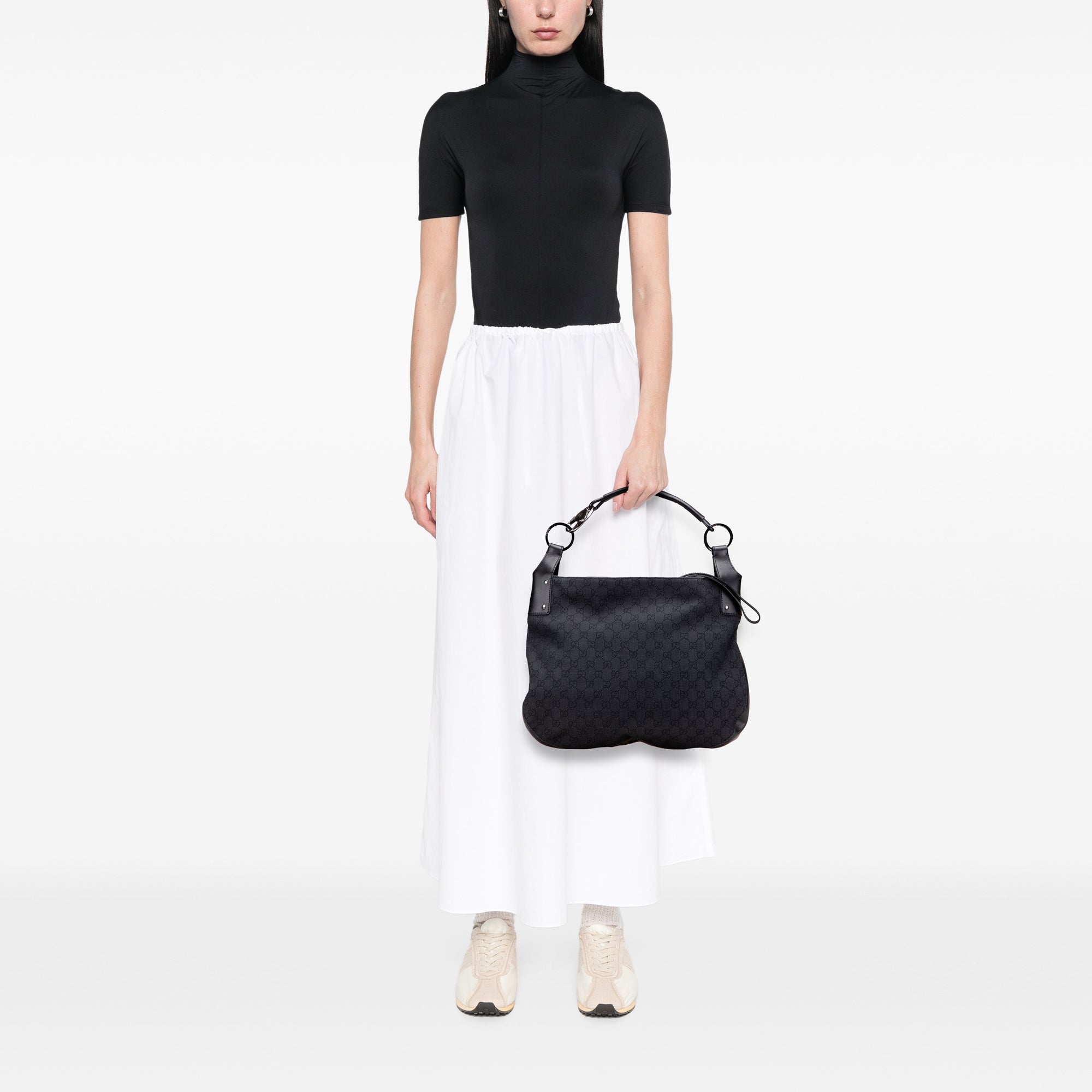 Gucci Large GG Denim Horsebit Classic Ring Hobo