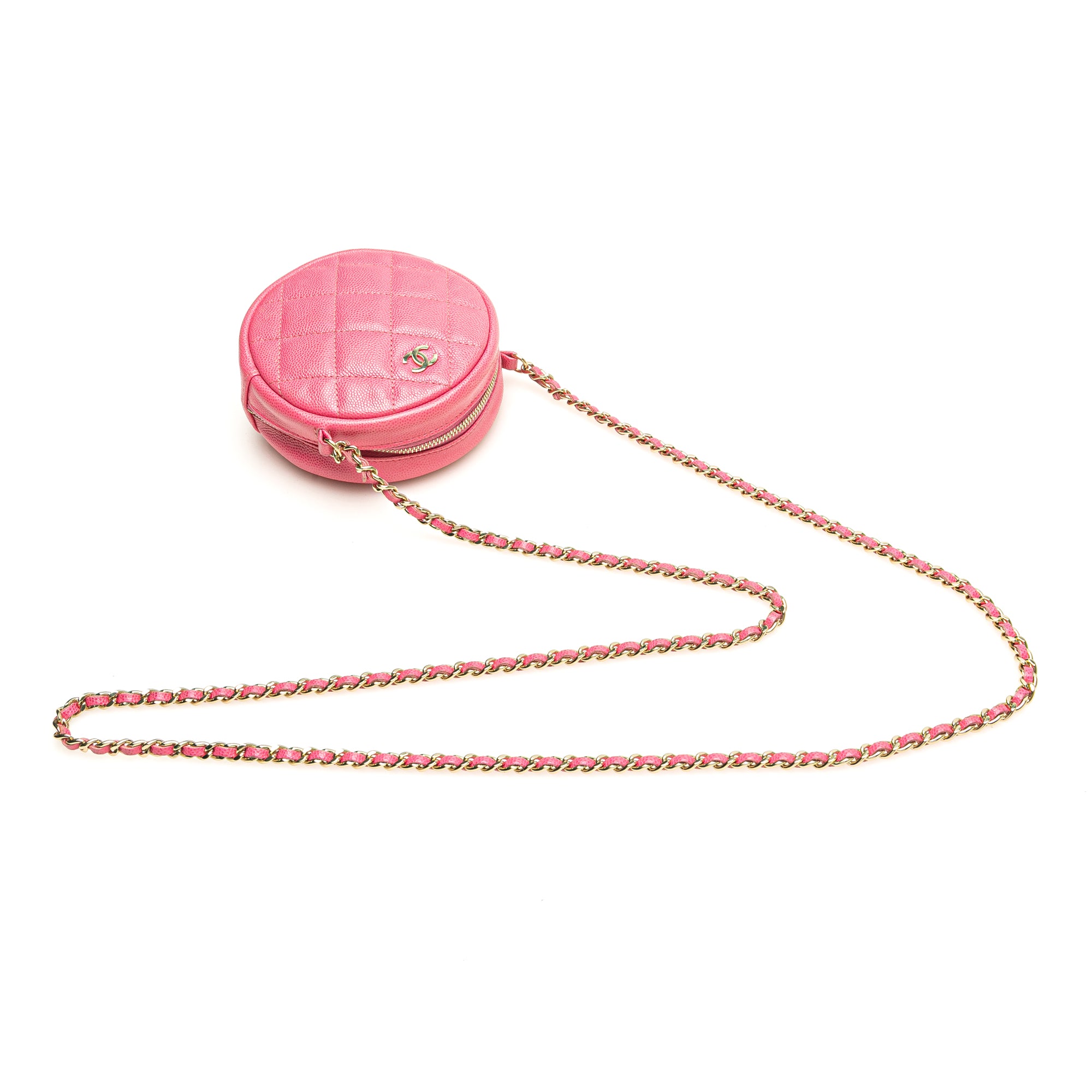 Chanel CC Quilted Caviar Round Clutch With Chain - image 9