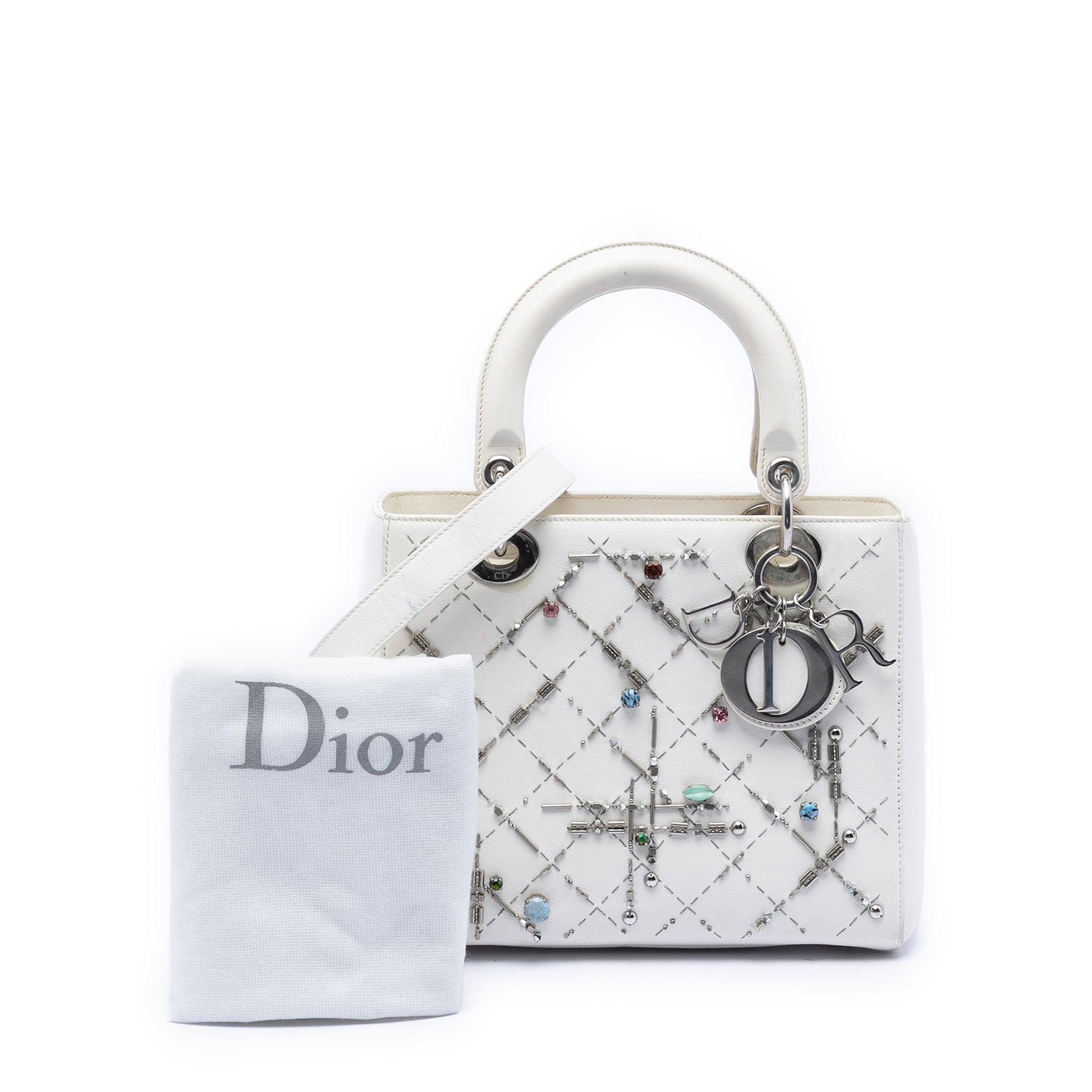 Dior Medium Calfskin Beads And Rhinestone Embellished Lady Dior - image 8