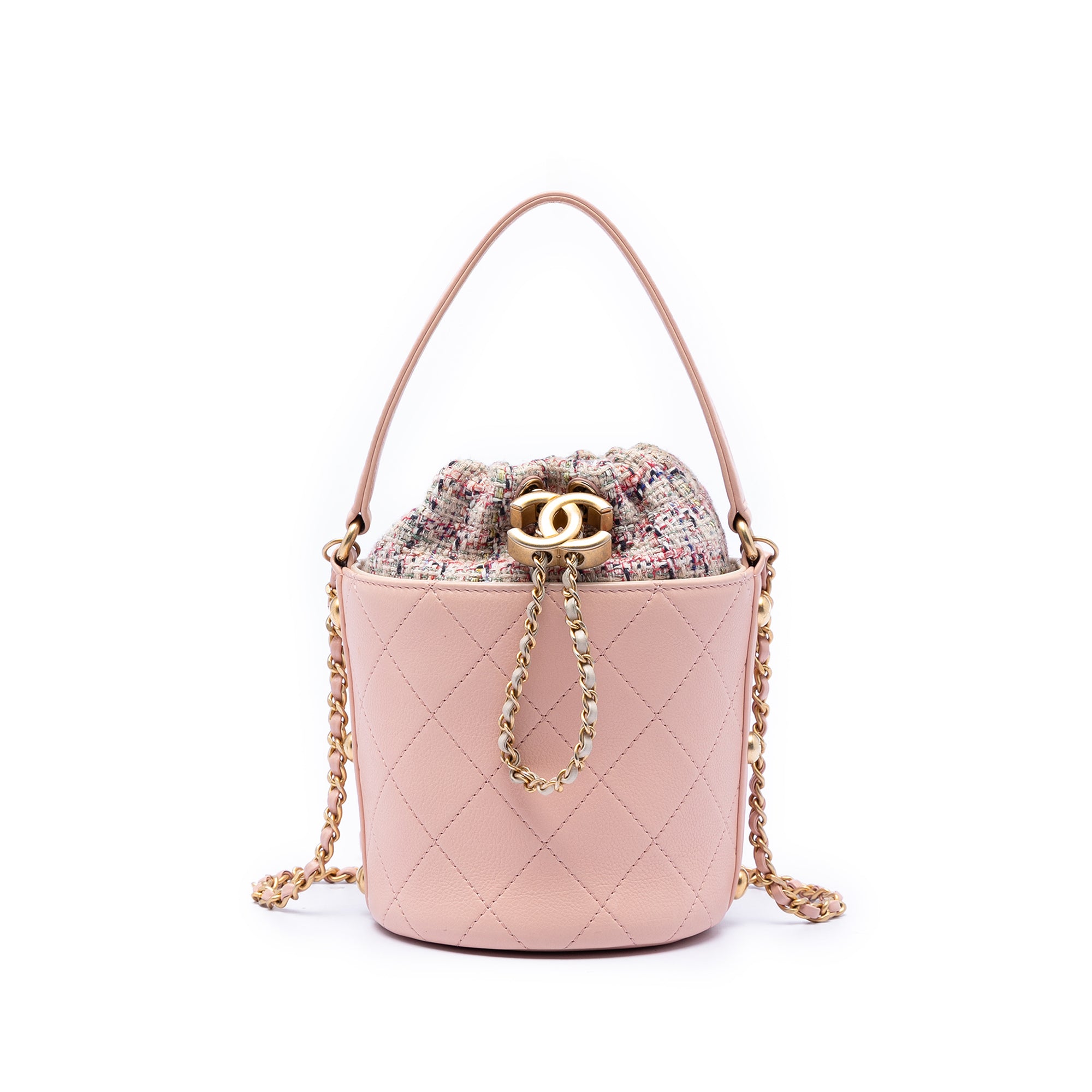 Chanel Small CC Calfskin and Tweed Drawstring Bucket Bag - image 1