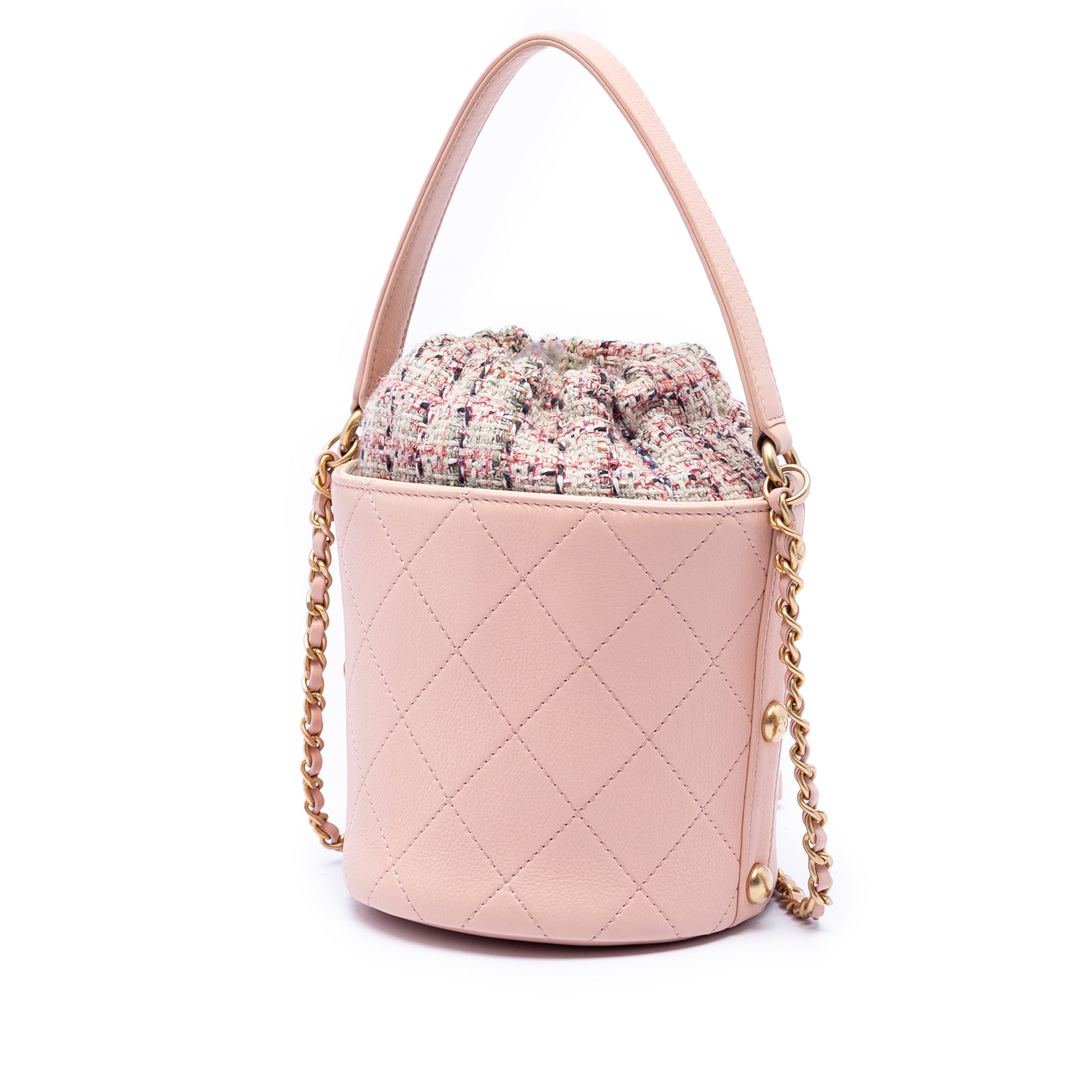 Chanel Small CC Calfskin and Tweed Drawstring Bucket Bag - image 2