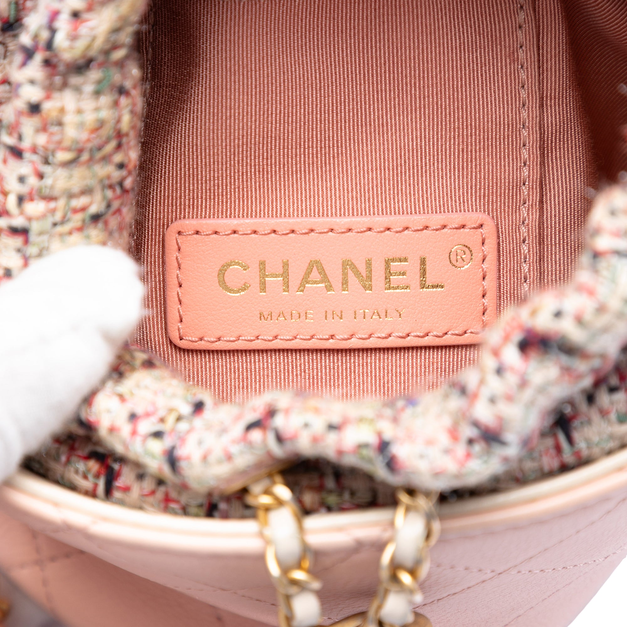 Chanel Small CC Calfskin and Tweed Drawstring Bucket Bag - image 5