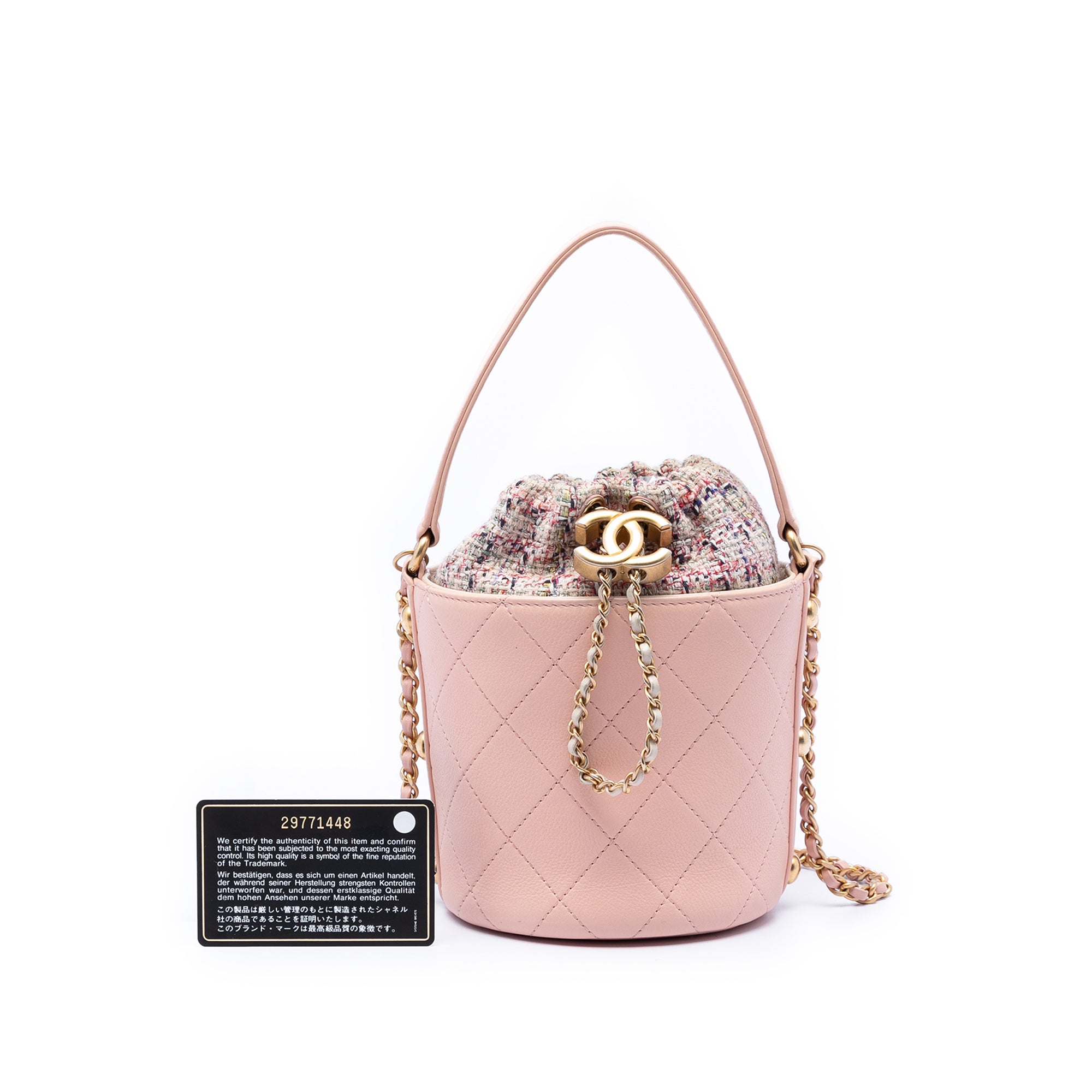 Chanel Small CC Calfskin and Tweed Drawstring Bucket Bag - image 8