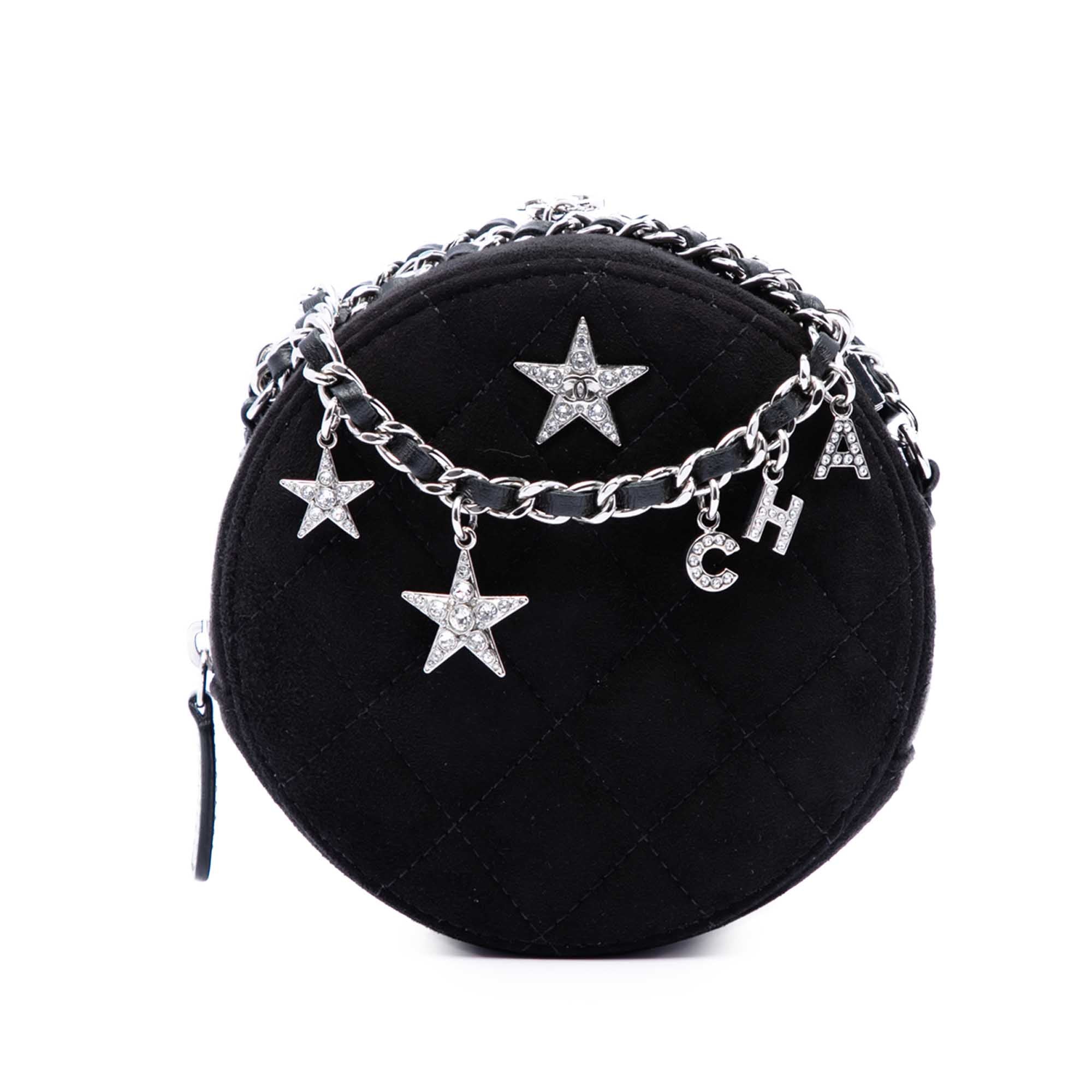 Chanel Quilted Suede Cocostellar Round Clutch with Chain - image 1