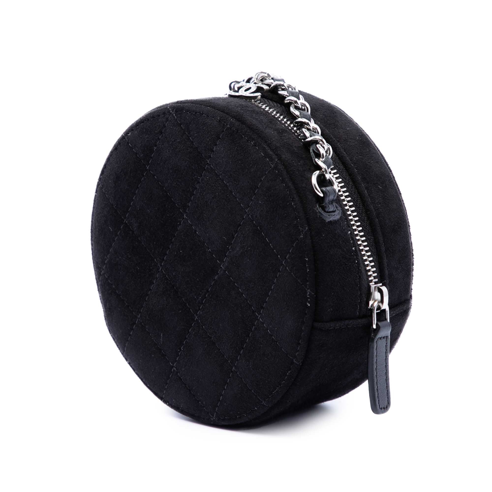 Chanel Quilted Suede Cocostellar Round Clutch with Chain - image 2