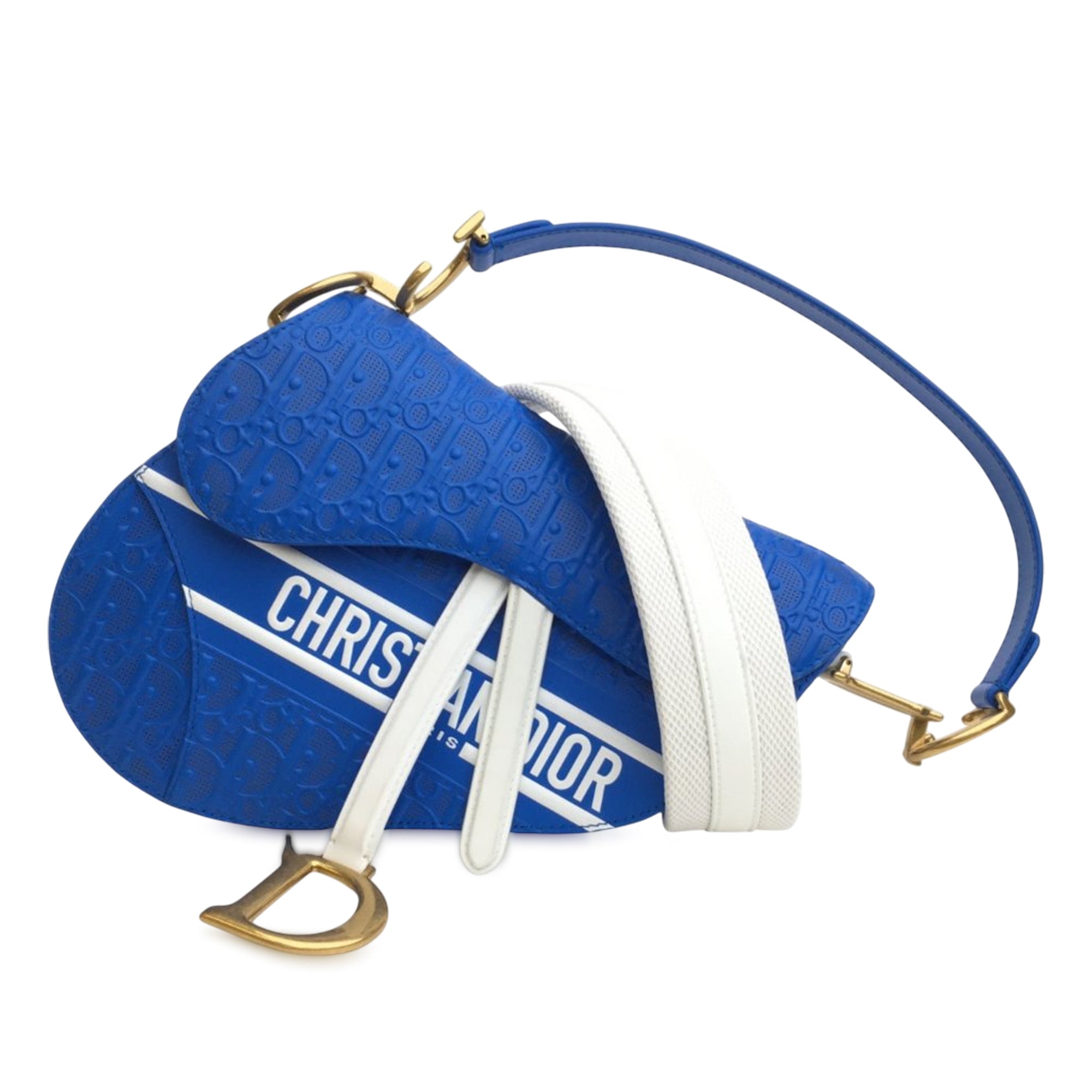 Dior Perforated Oblique Embossed Calfskin Saddle Bag - image 1