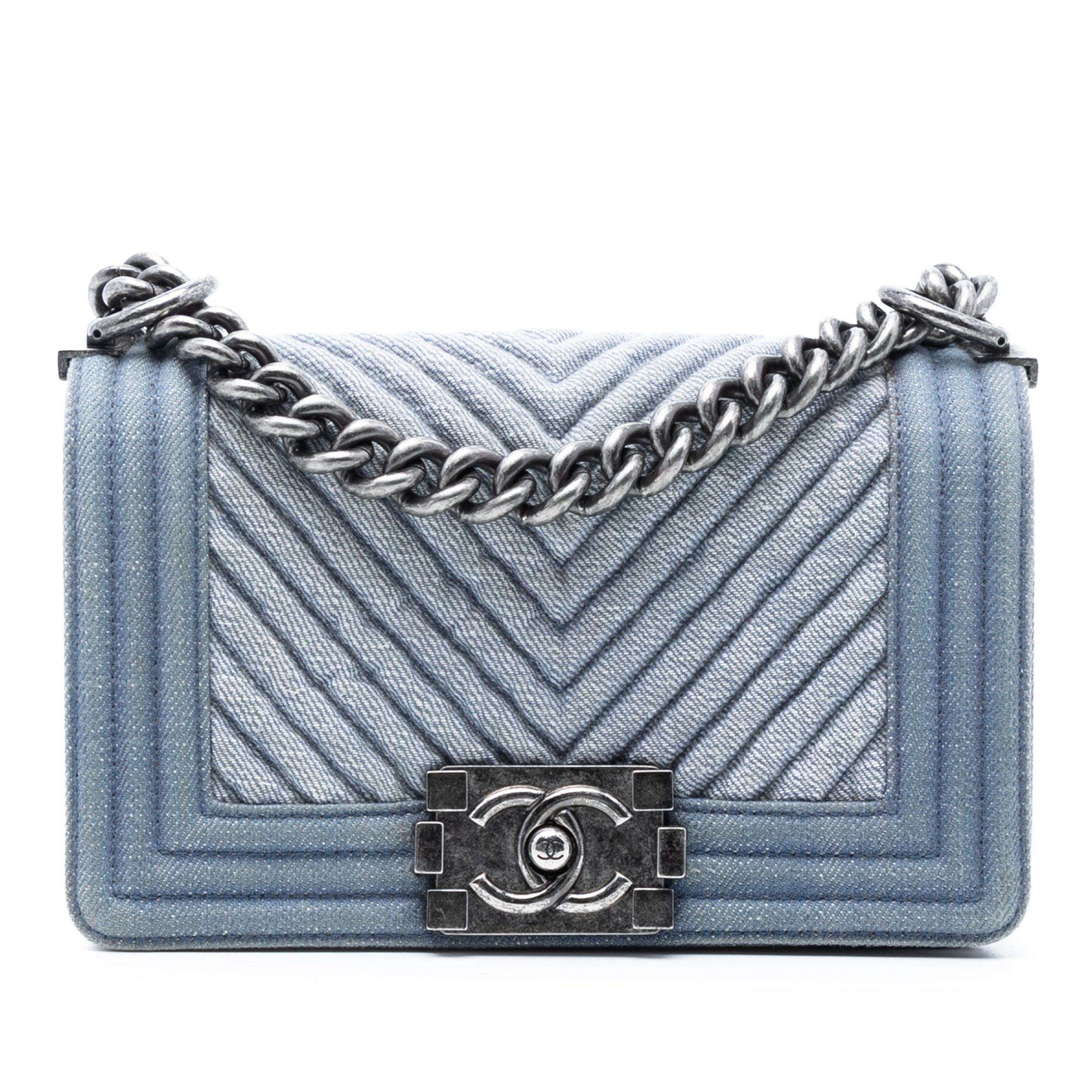 Chanel Small Chevron Denim Boy Flap - image 1