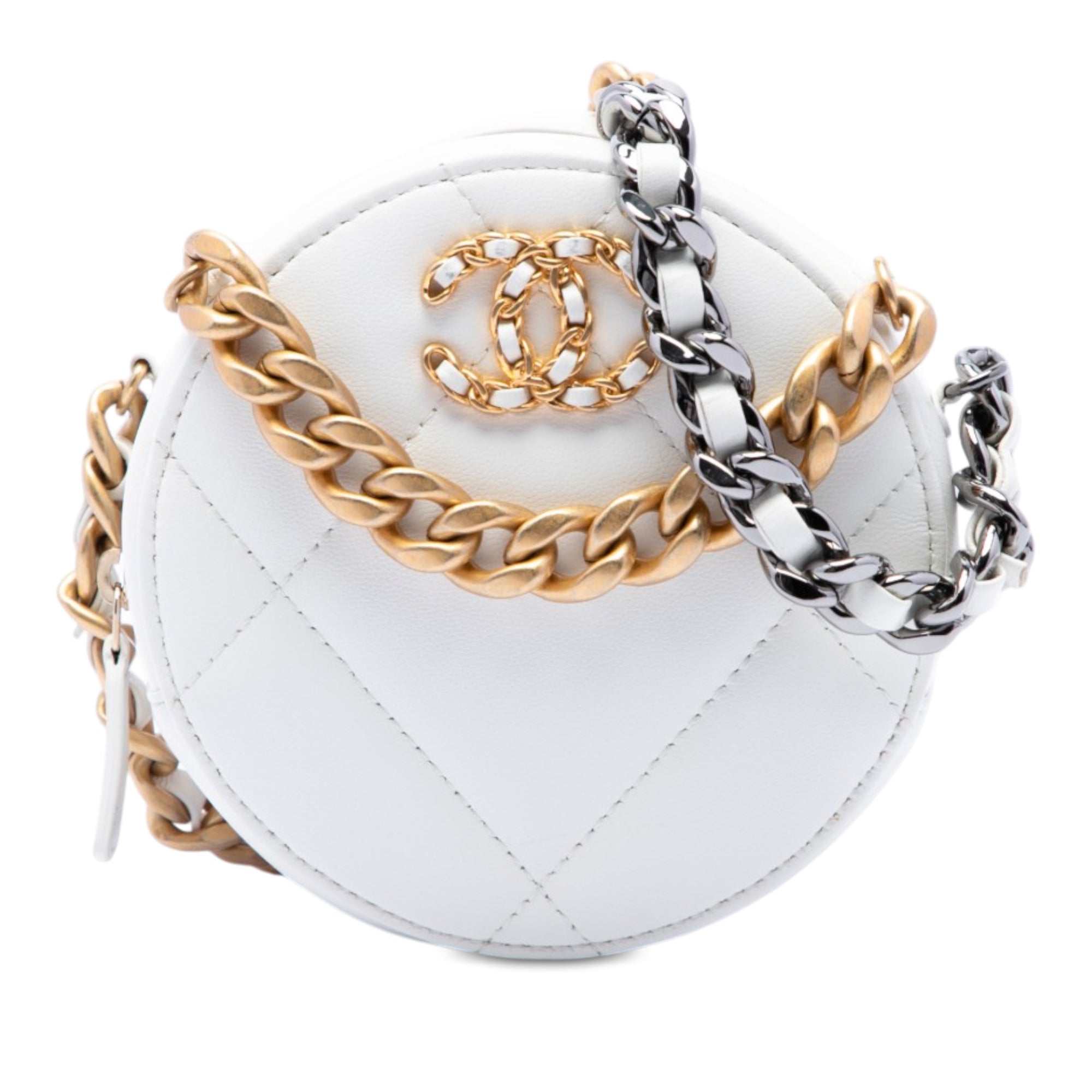 Chanel Quilted Goatskin 19 Round Clutch With Chain - image 1