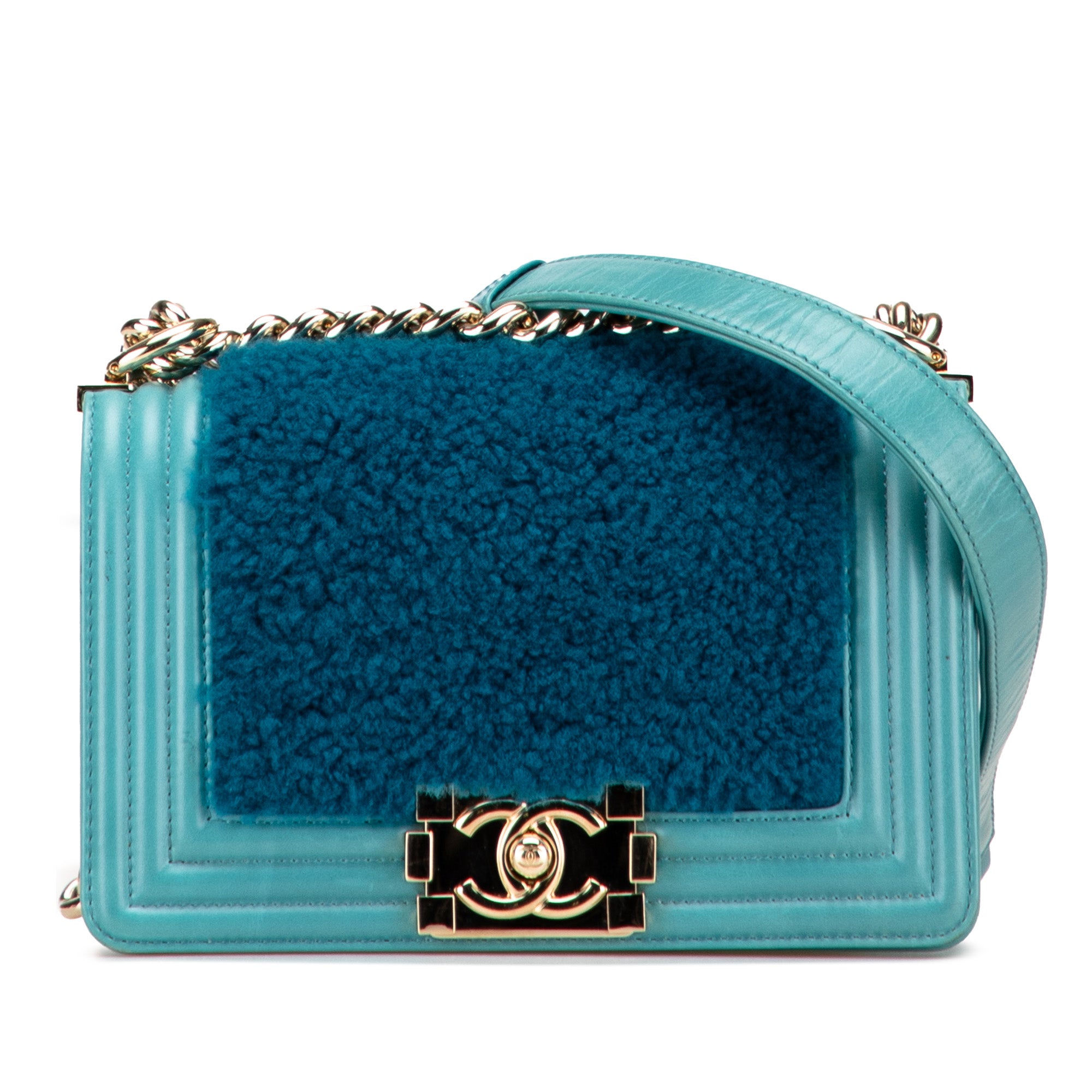 Chanel Small Bicolor Shearling Boy Flap - image 1