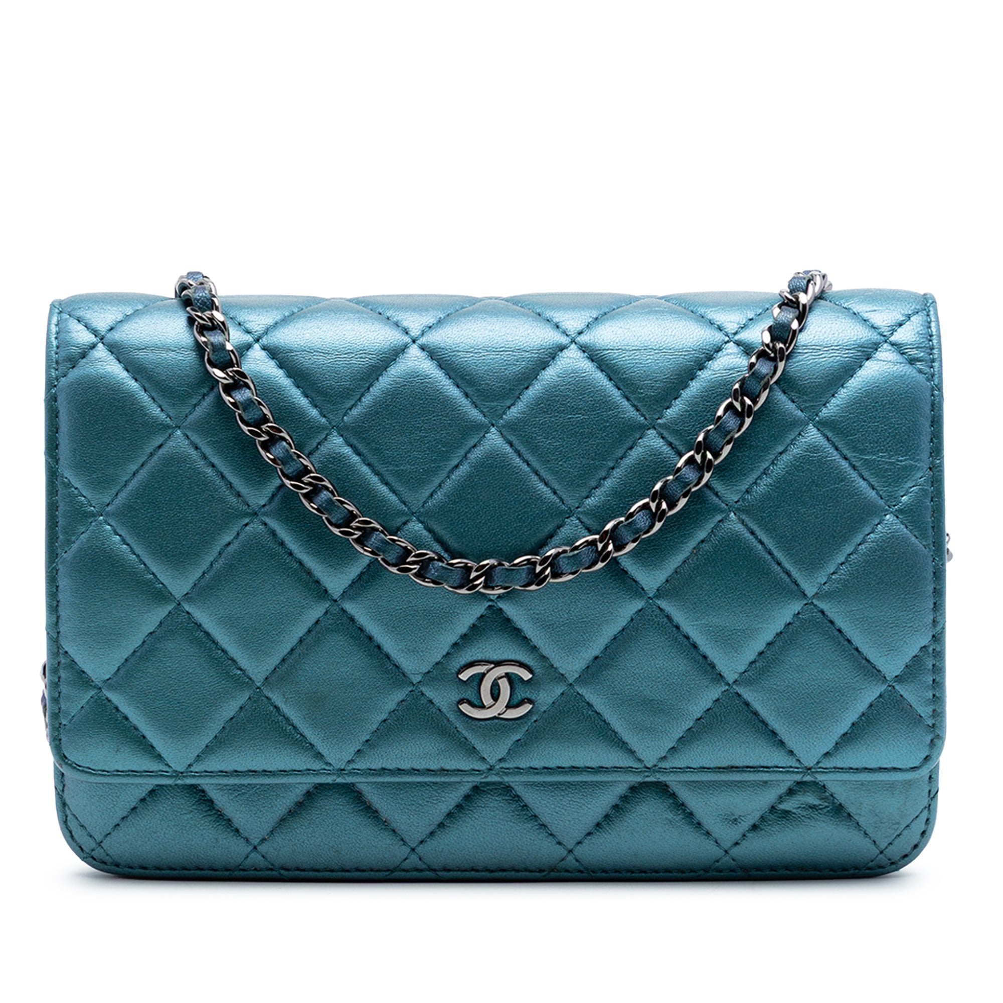 Chanel CC Quilted Metallic Lambskin Wallet On Chain - image 1