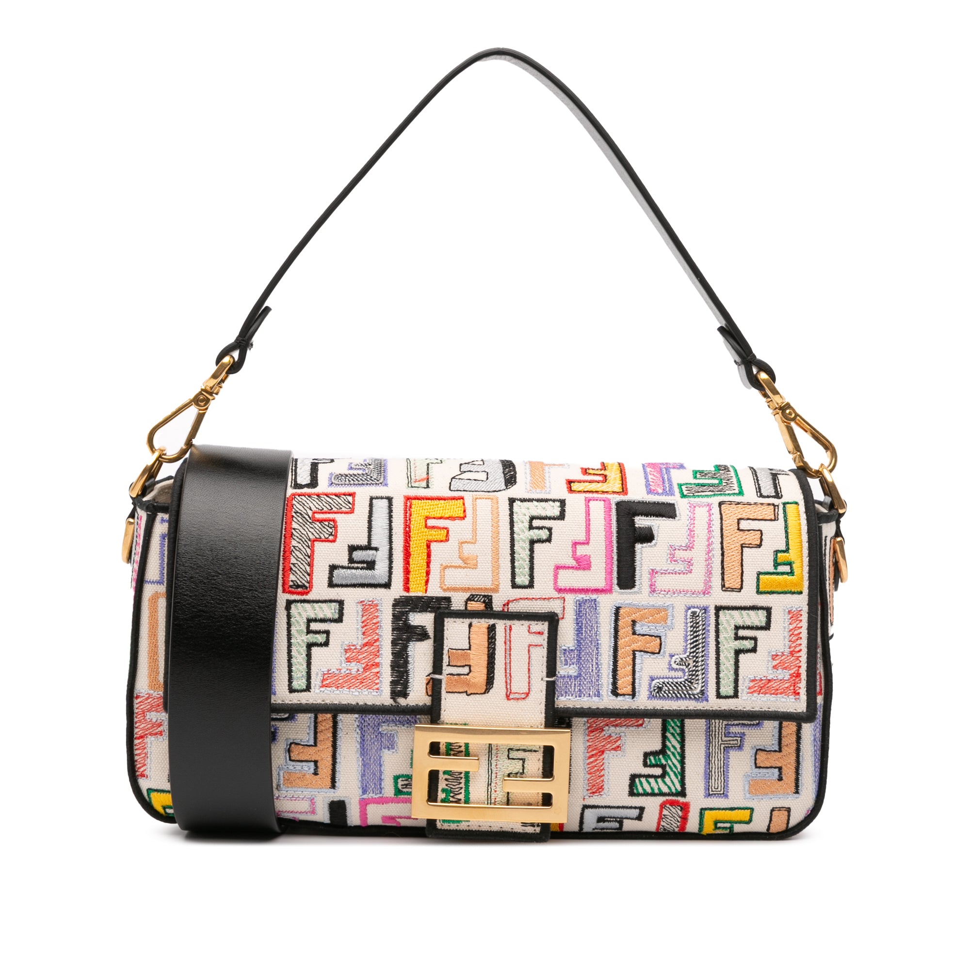 Fendi Chinese Valentines Day Zucca Embroidered Canvas Baguette Satchel - image 1