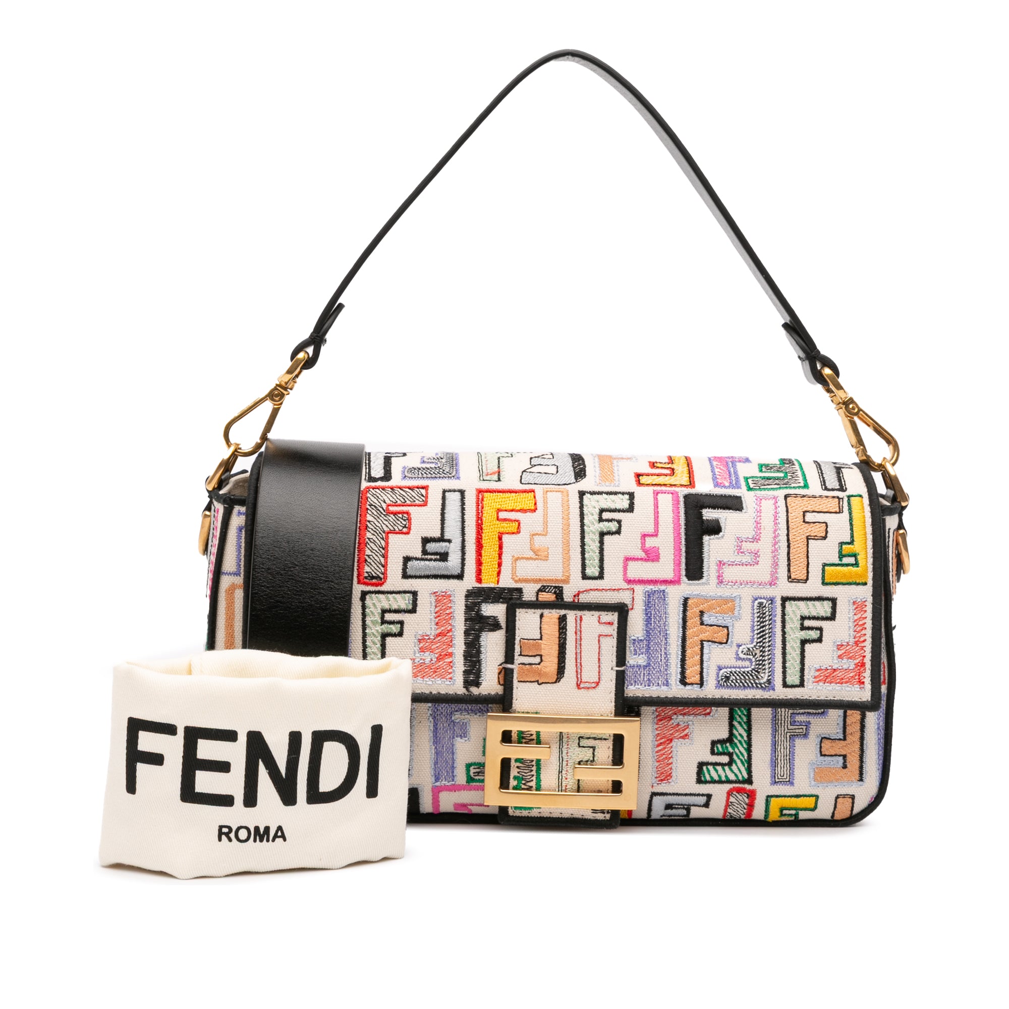 Fendi Chinese Valentines Day Zucca Embroidered Canvas Baguette Satchel - image 12