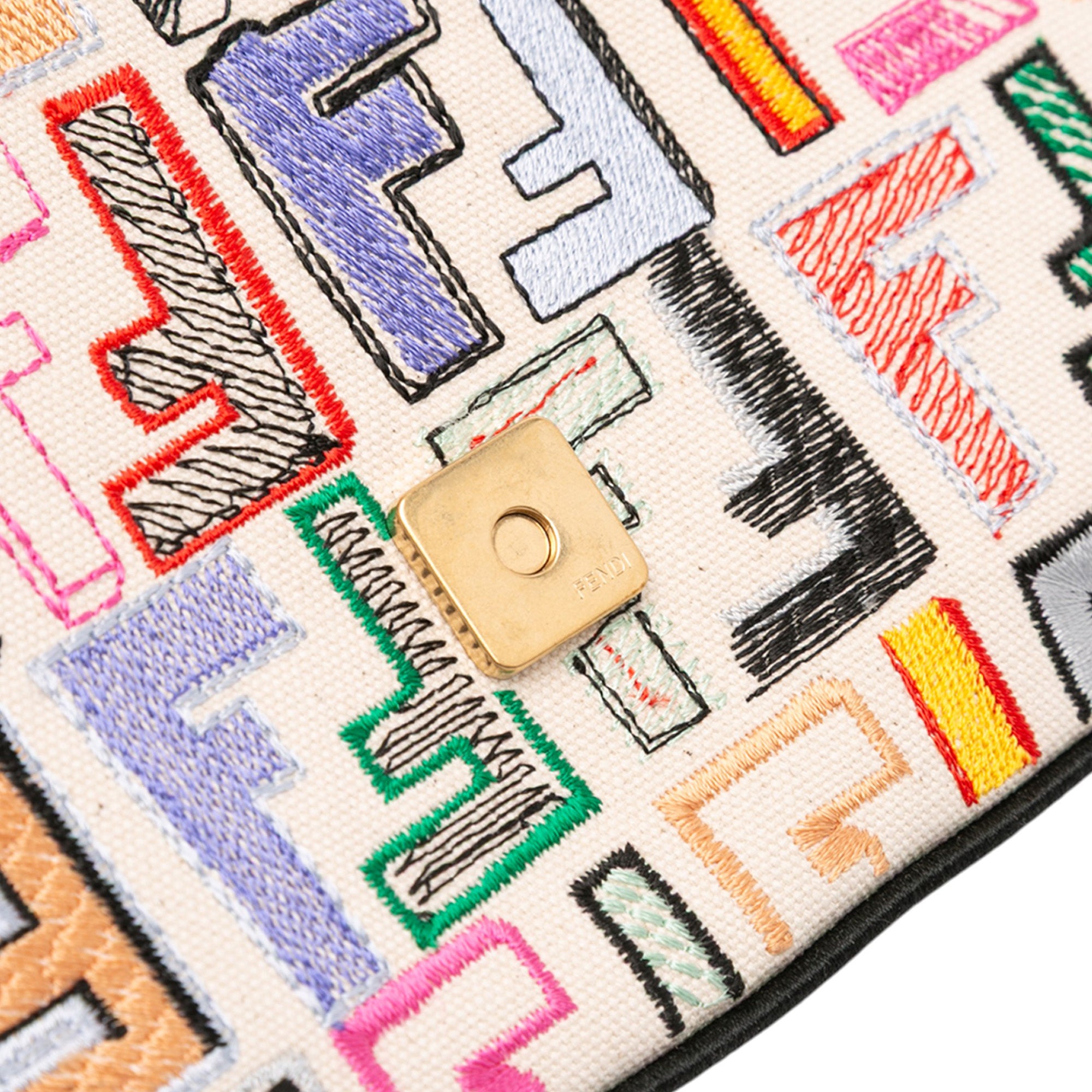 Fendi Chinese Valentines Day Zucca Embroidered Canvas Baguette Satchel - image 9