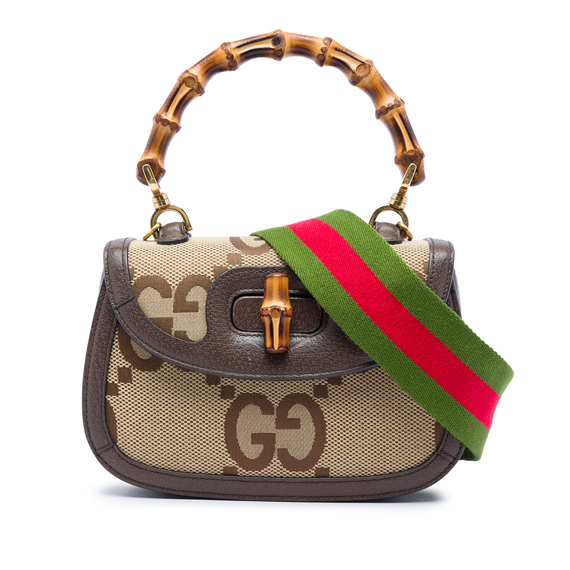Gucci Small Jumbo GG Canvas Web Bamboo 1947 Top Handle Bag - image 1