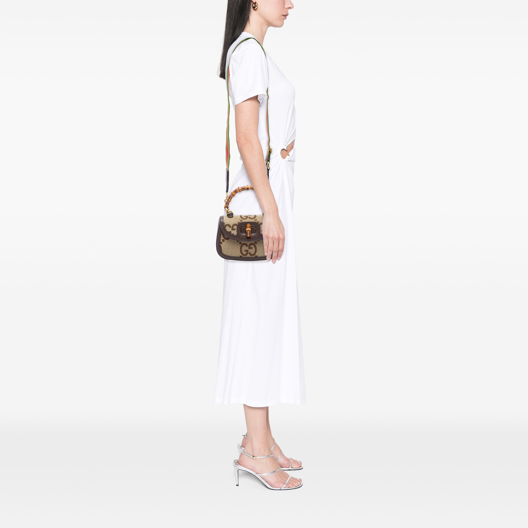 Gucci Small Jumbo GG Canvas Web Bamboo 1947 Top Handle Bag - image 5