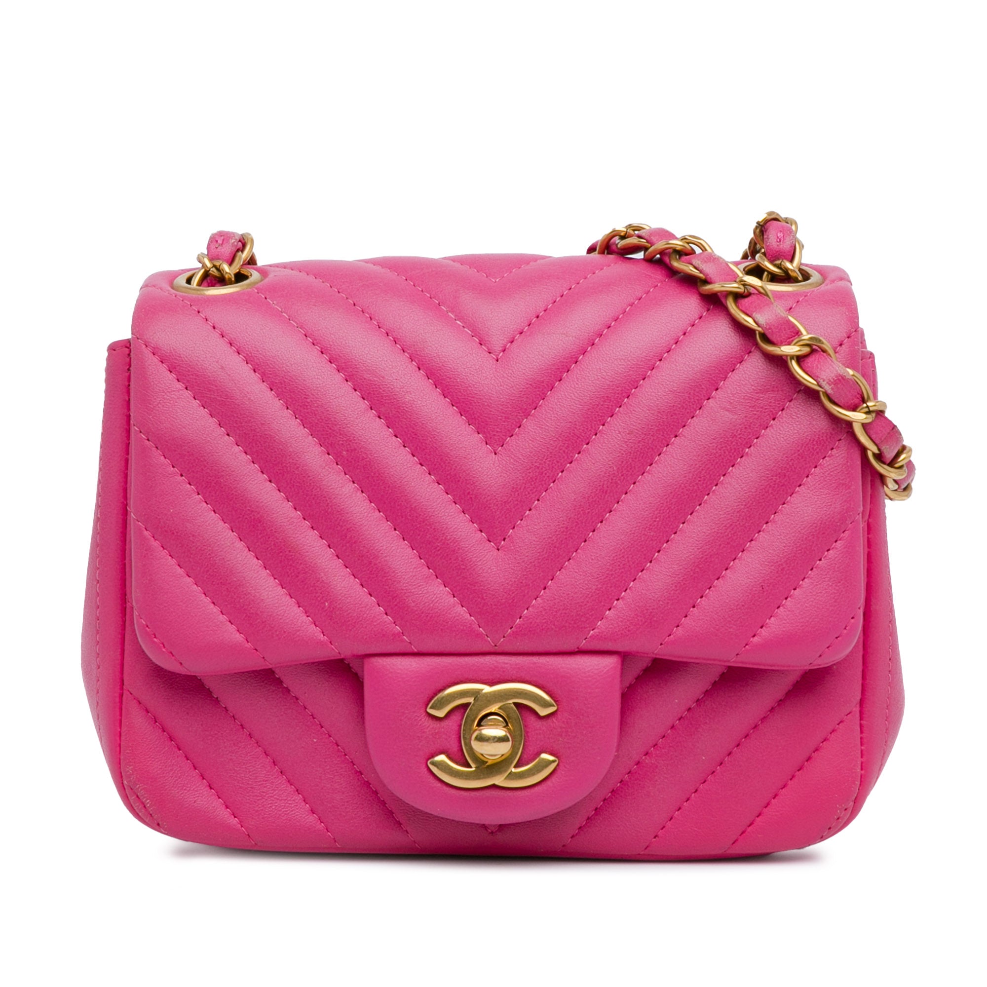 Chanel Mini Square Classic Chevron Lambskin Single Flap - image 1
