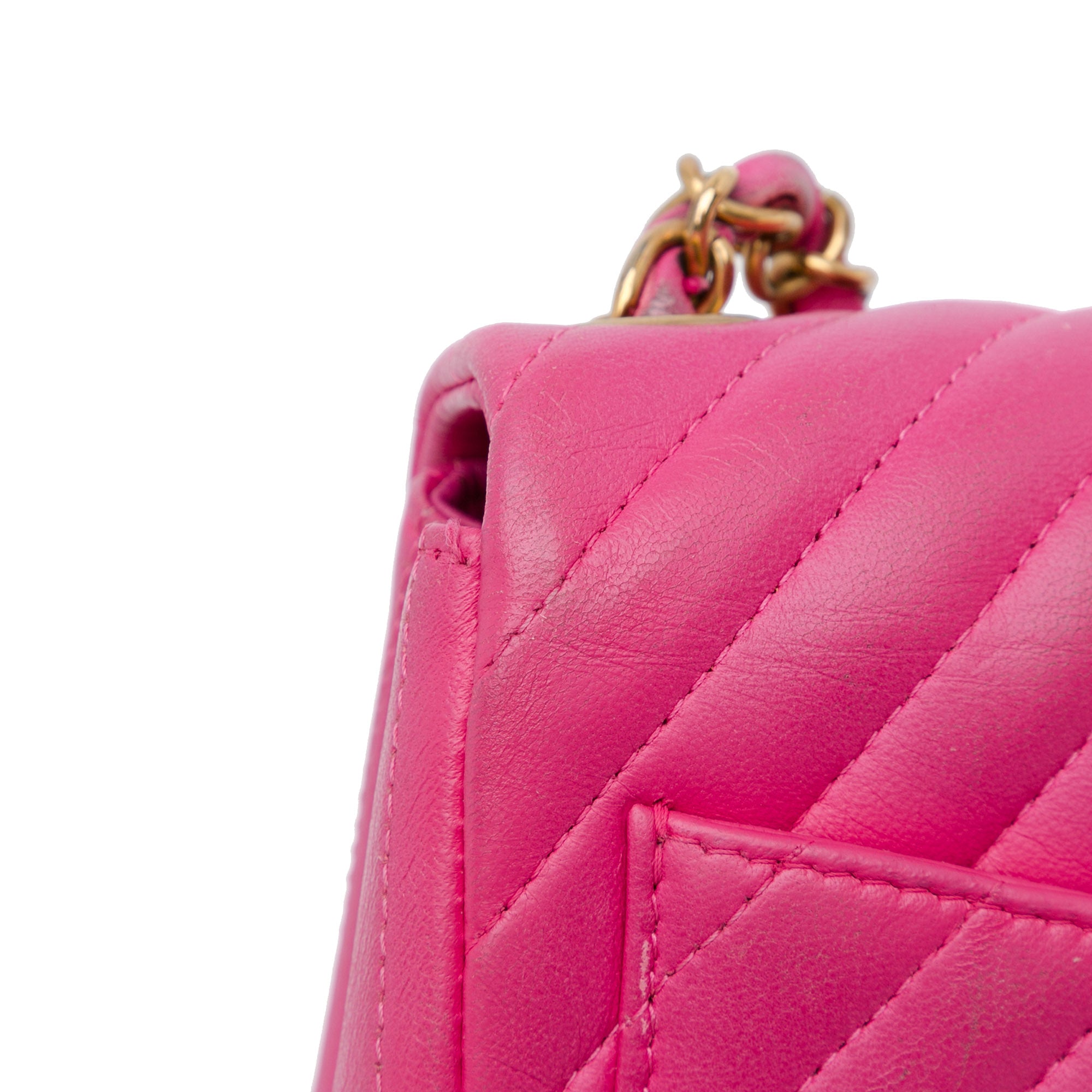 Chanel Mini Square Classic Chevron Lambskin Single Flap - image 10