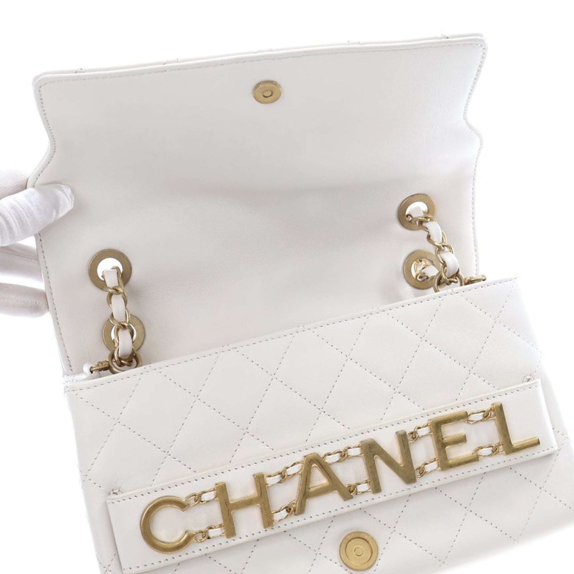 Chanel Medium Quilted Calfskin Logo Enchained Flap - image 11