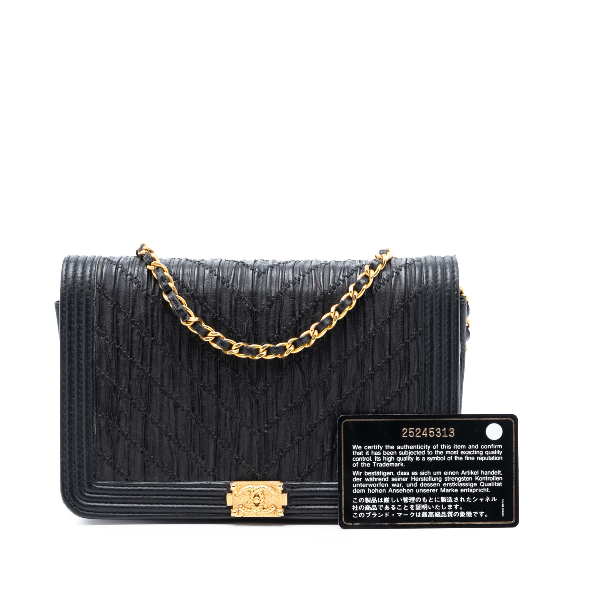 Chanel Pleated Crumpled Chevron Calfskin Boy Wallet On Chain - image 8