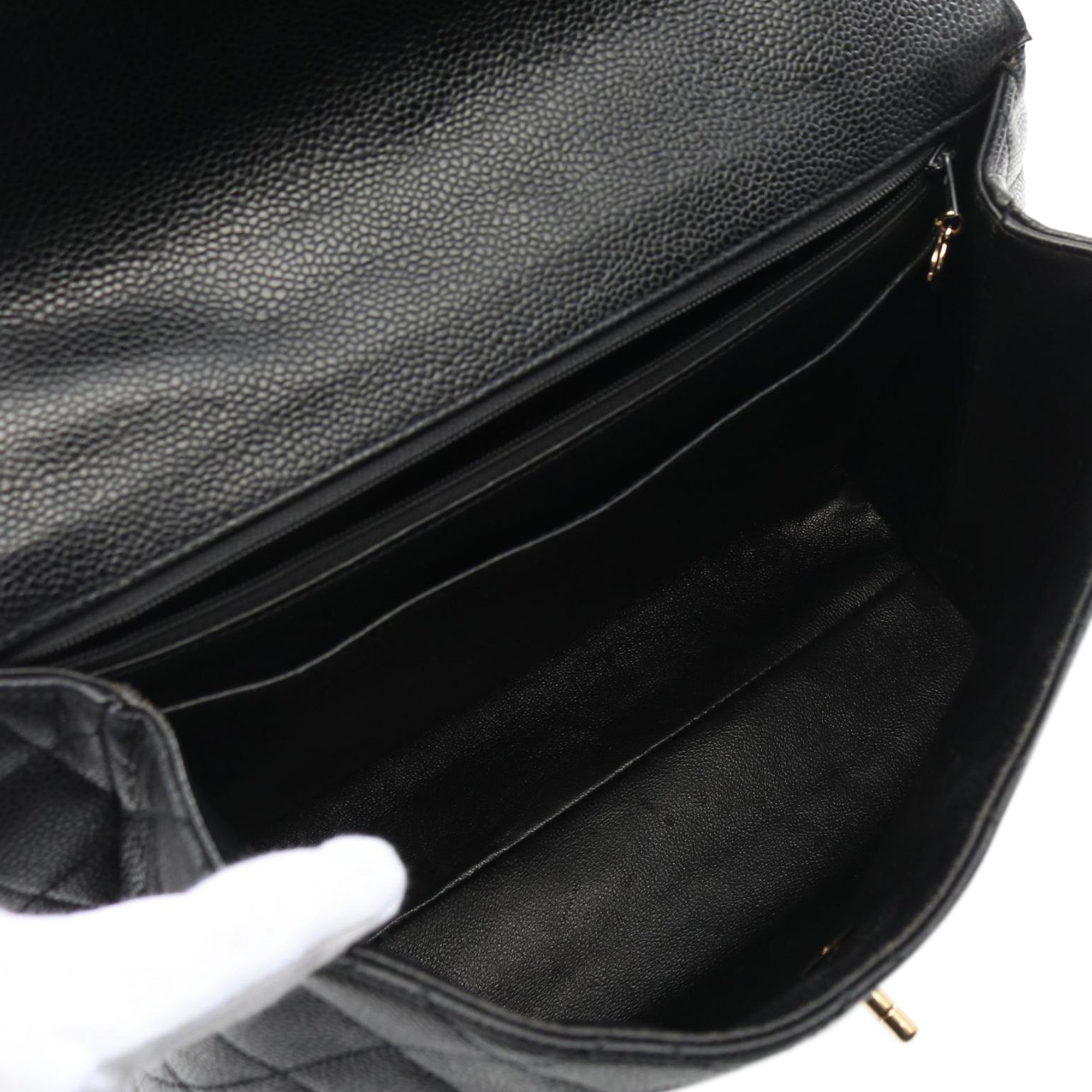 Chanel CC Quilted Caviar Kelly Top Handle Bag - image 3