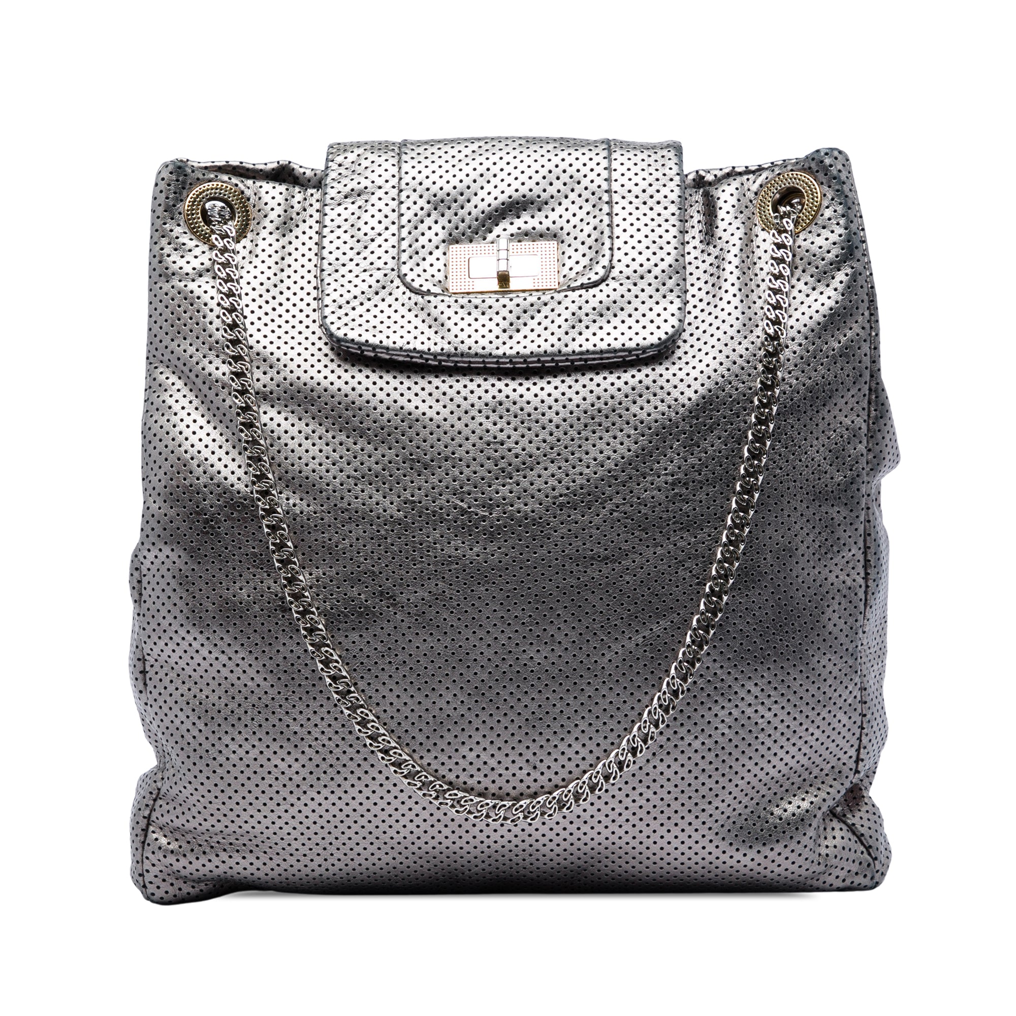 Chanel Perforated Crackled Metallic Calfskin Drill Tote - image 1