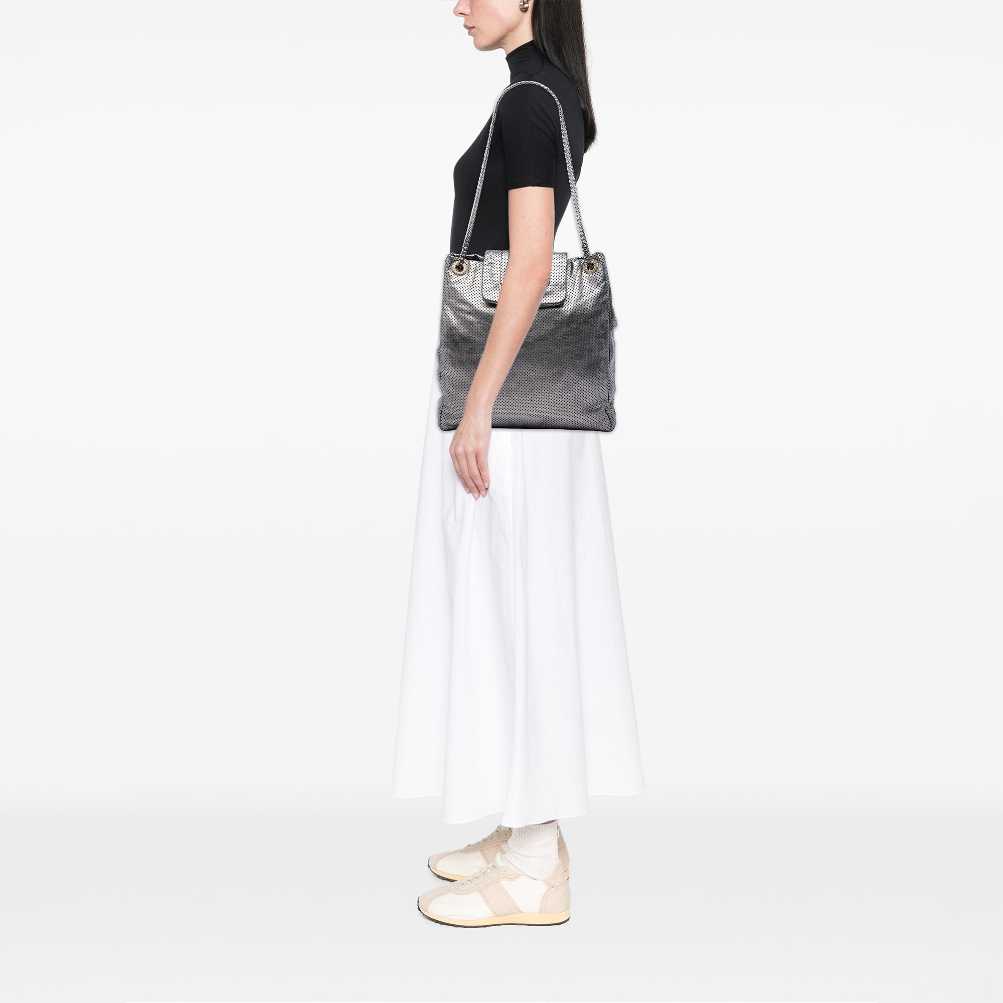 Chanel Perforated Crackled Metallic Calfskin Drill Tote - image 6