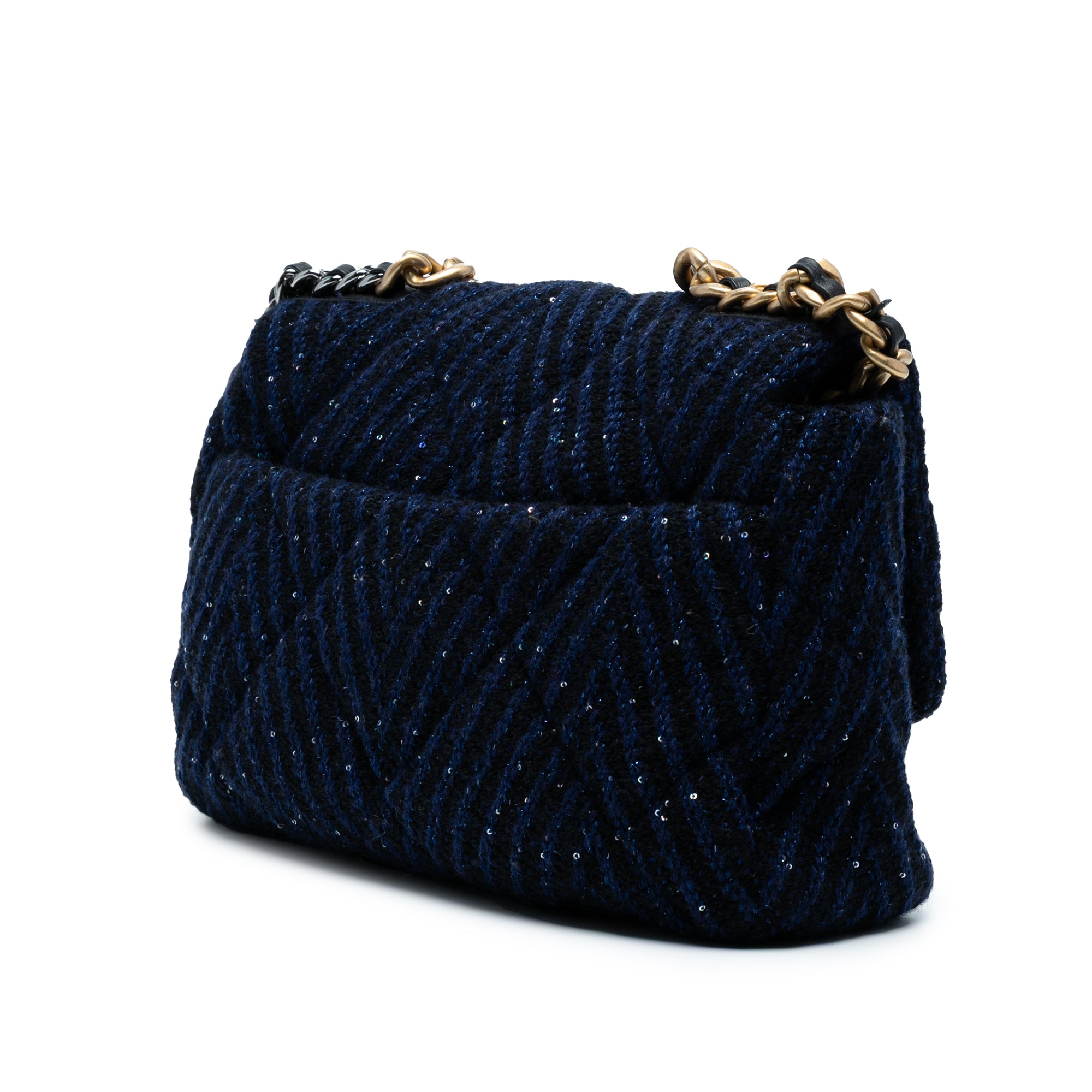 Chanel Large Chevron Tweed Sequin 19 Flap - image 2