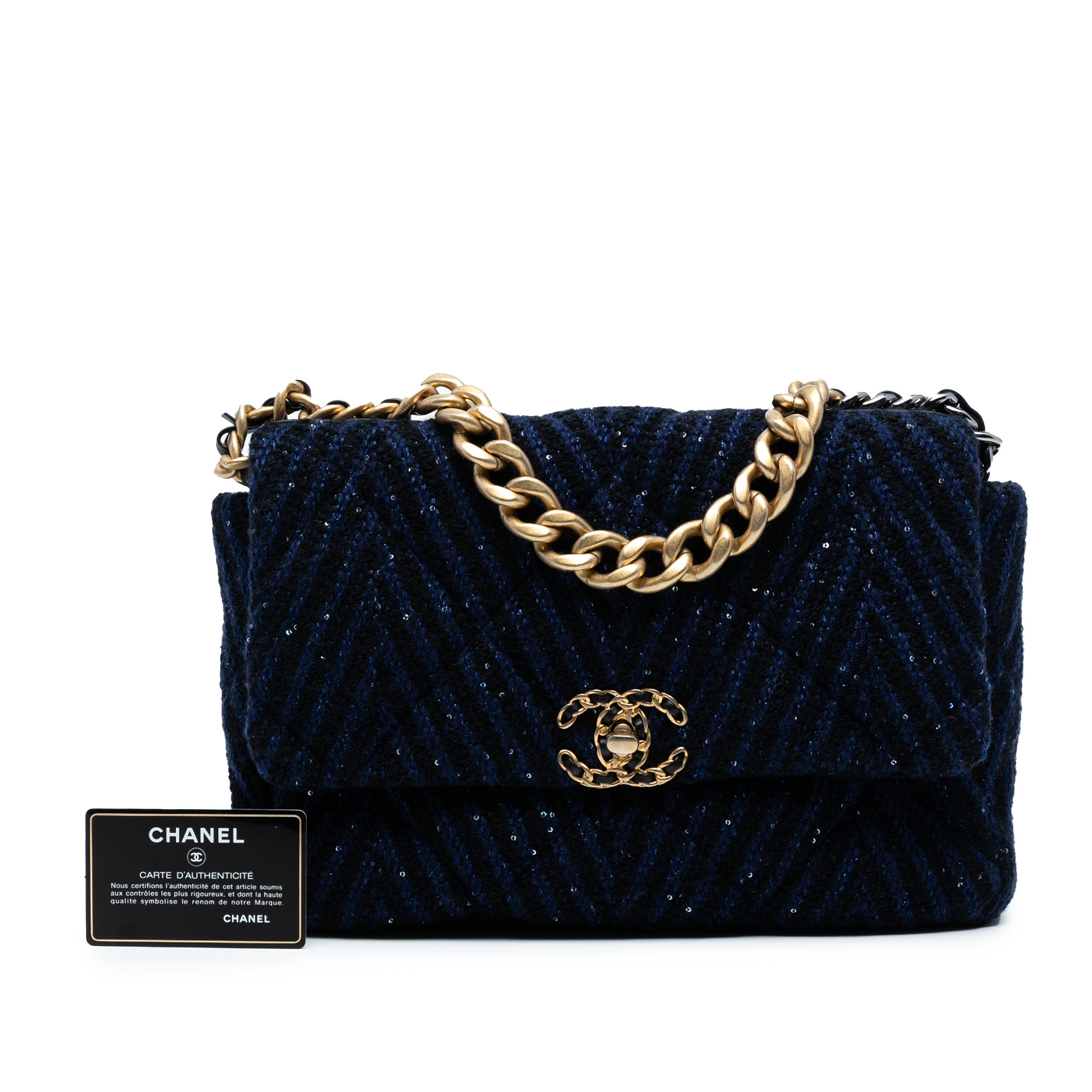 Chanel Large Chevron Tweed Sequin 19 Flap - image 8