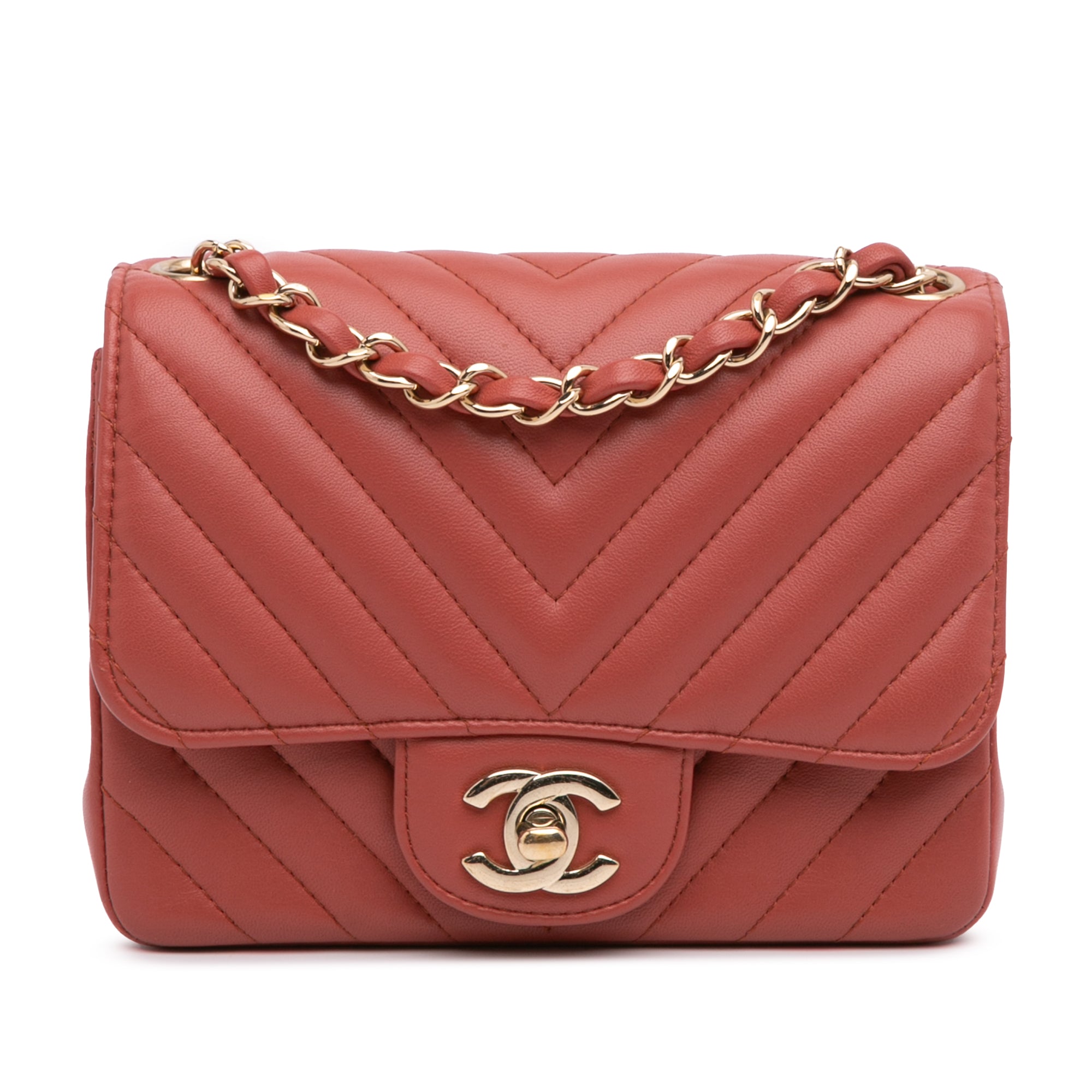 Chanel Mini Square Classic Chevron Lambskin Single Flap - image 1