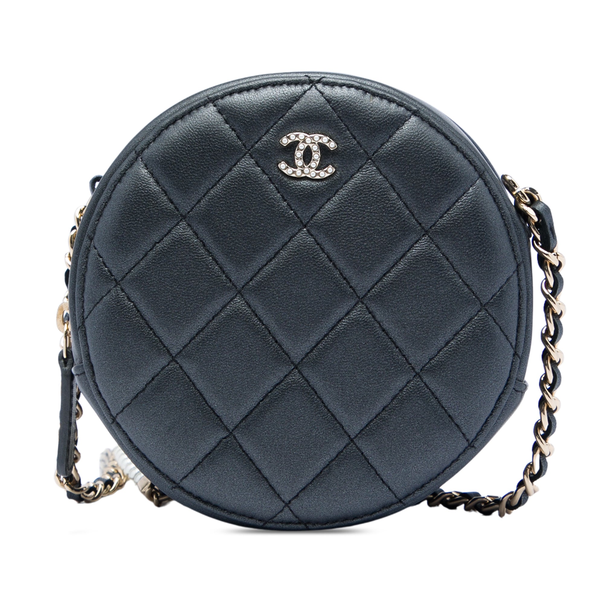 Chanel CC Quilted Iridescent Lambskin Pearl Round Clutch with Chain - image 1