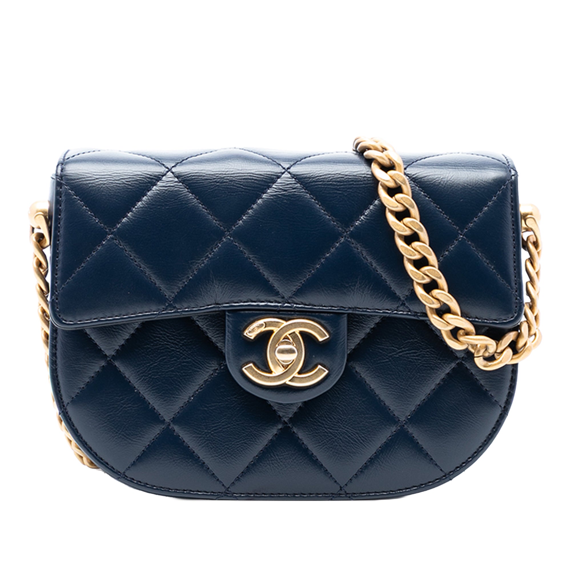 Chanel Mini CC Quilted Shiny Calfskin Round Moon Messenger Flap - image 1