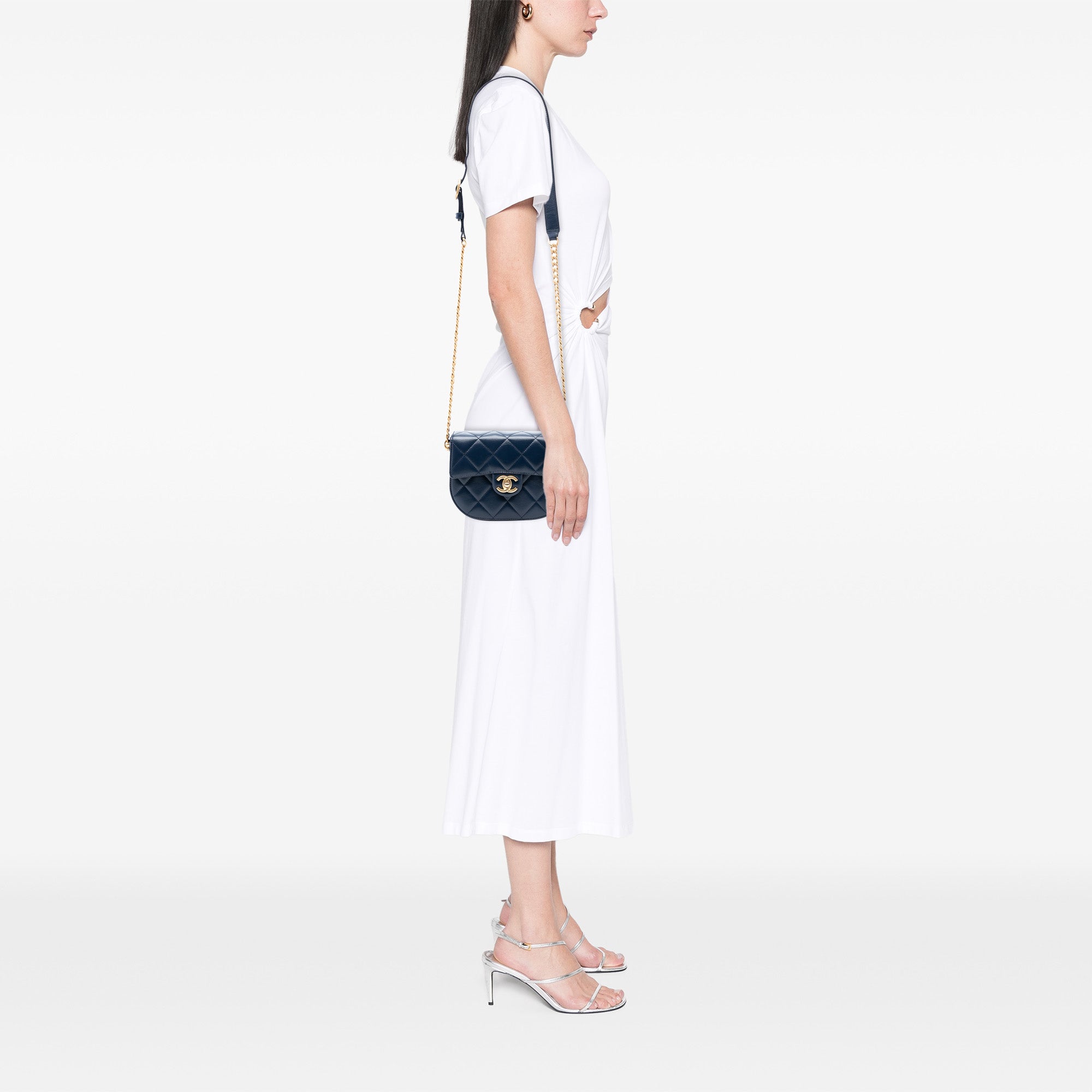 Chanel Mini CC Quilted Shiny Calfskin Round Moon Messenger Flap - image 7