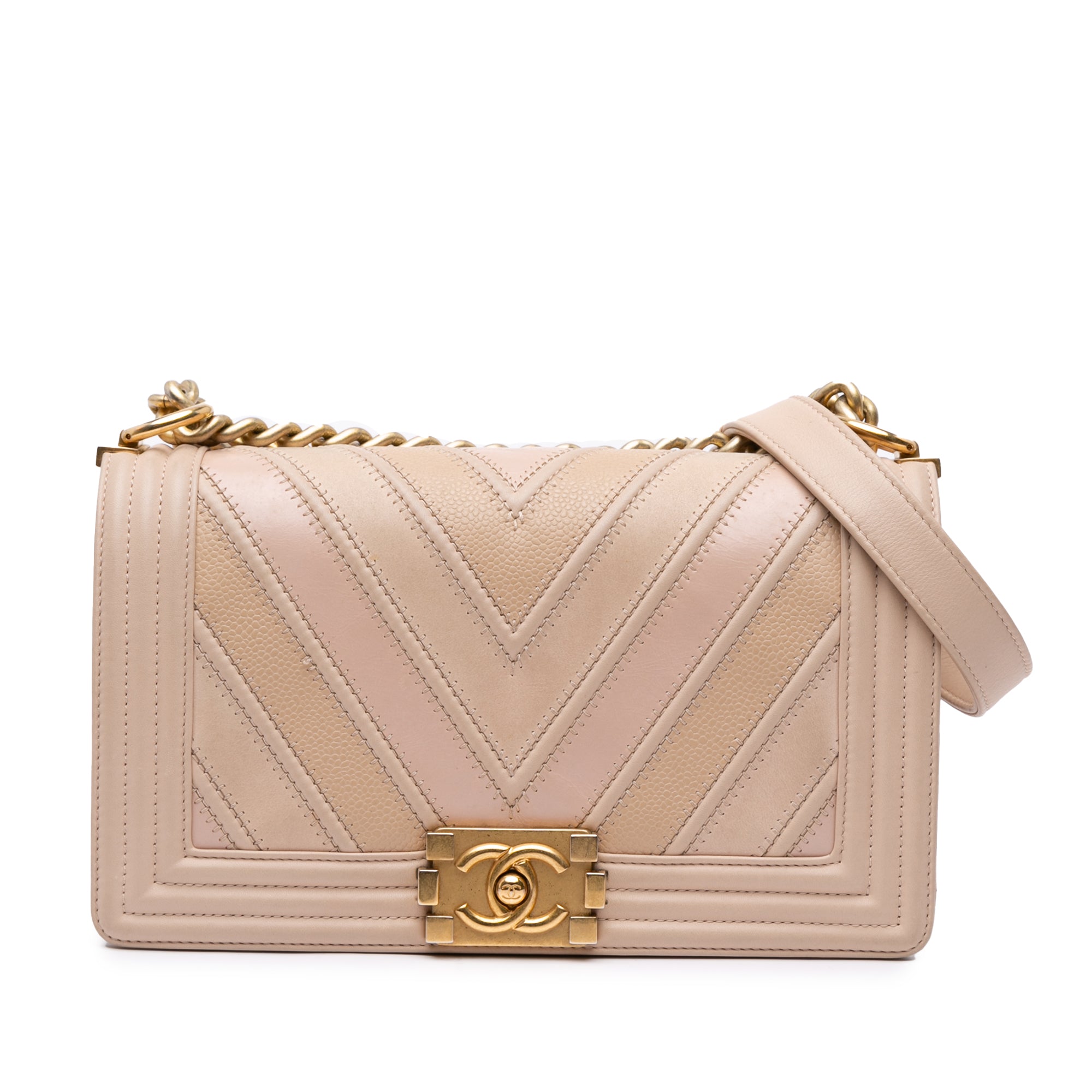 Chanel Old Medium Chevron Mixed Leathers Boy Flap - image 1