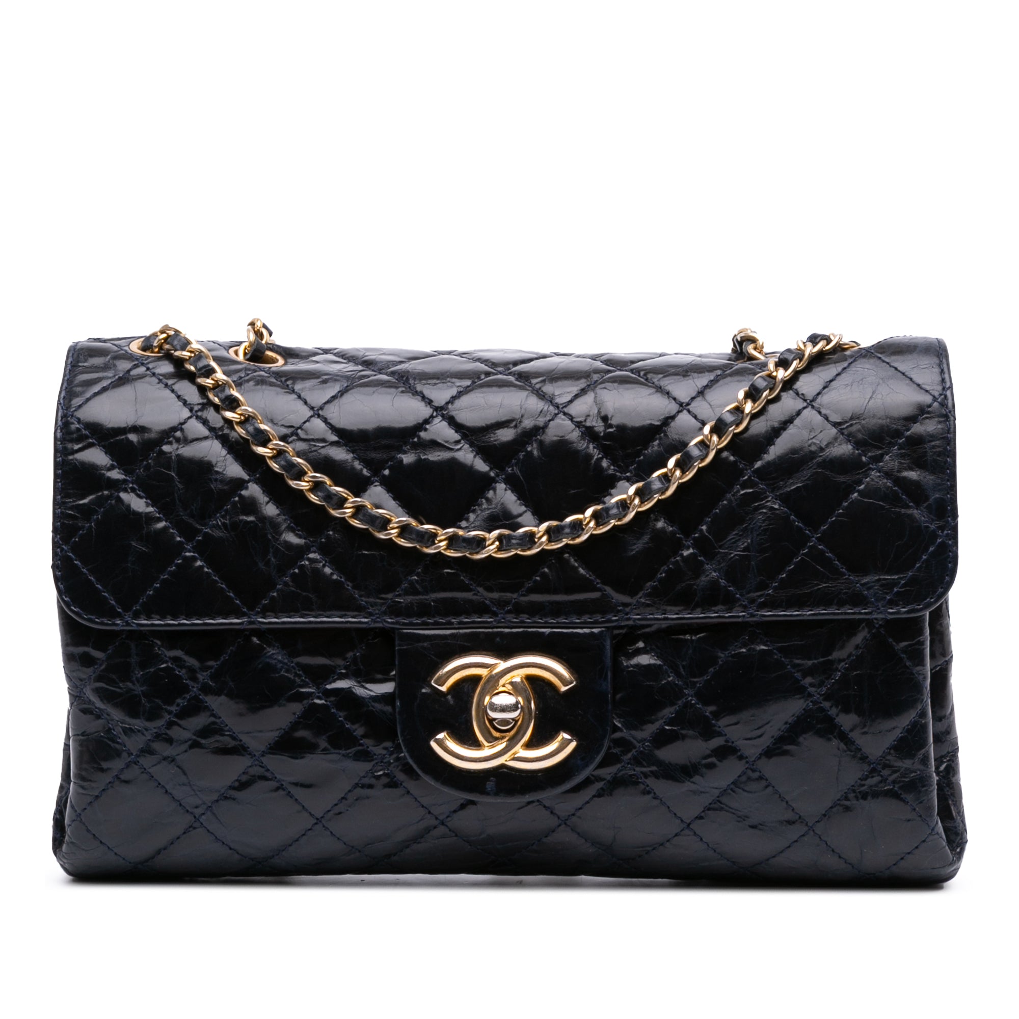 Chanel CC Quilted Crackled Glazed Calfskin Accordion Flap - image 1