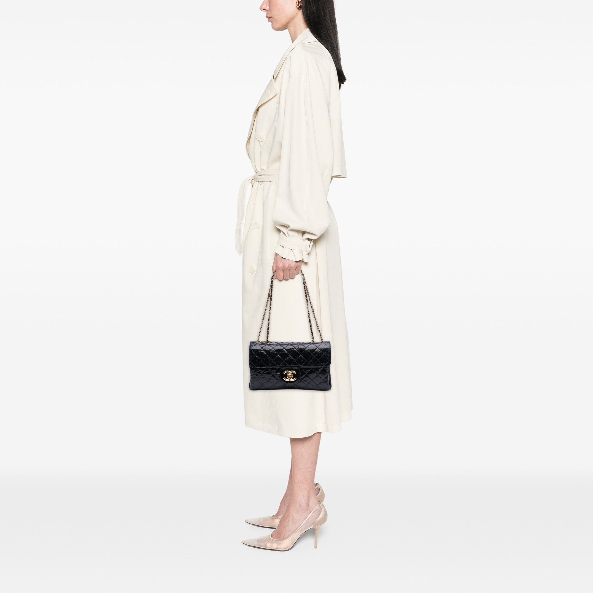 Chanel CC Quilted Crackled Glazed Calfskin Accordion Flap - image 9