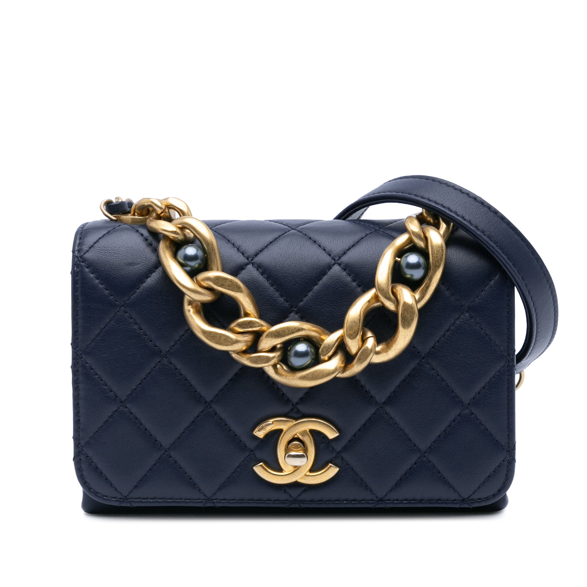 Chanel Mini Quilted Calfskin Pearl Boy Chain Flap - image 1