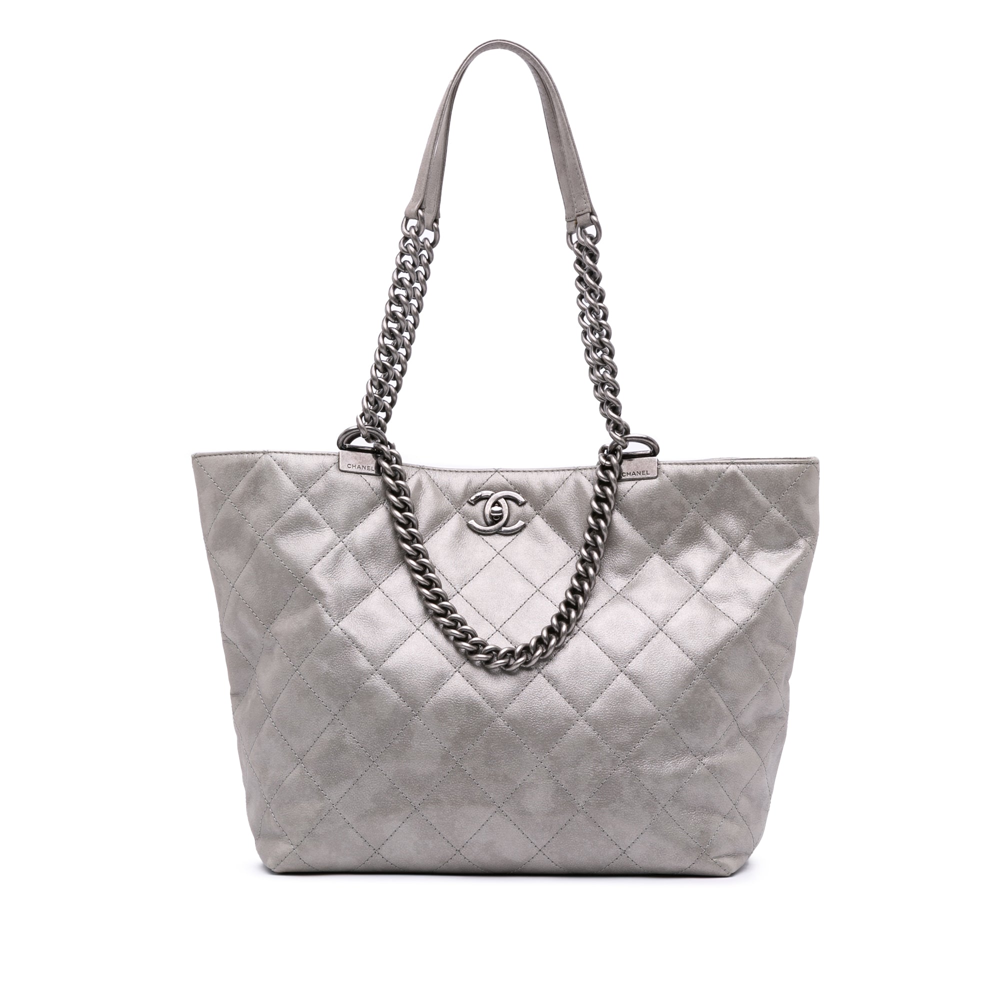 Chanel Quilted Iridescent Calfskin Shopping in Chains Tote - image 1