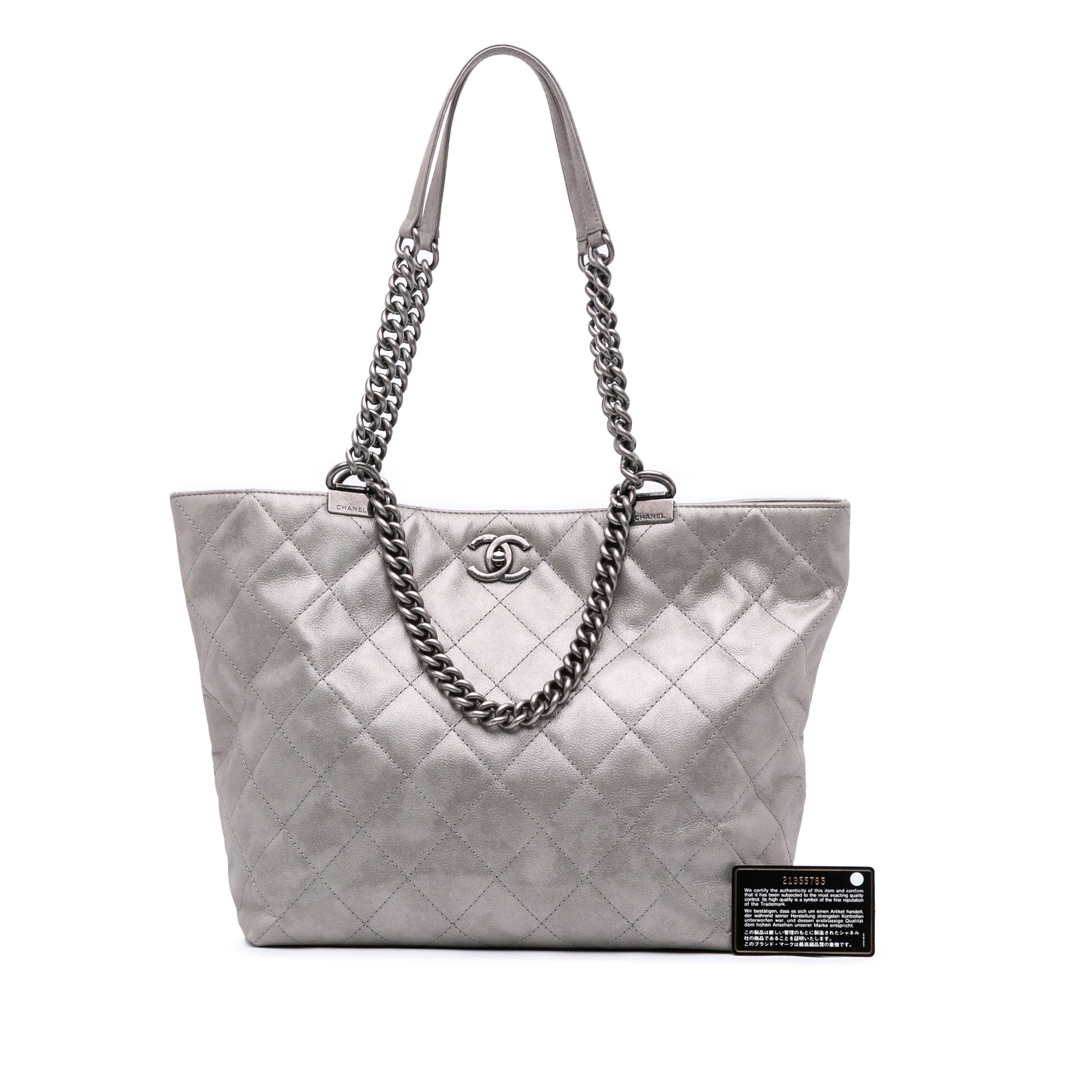 Chanel Quilted Iridescent Calfskin Shopping in Chains Tote - image 10