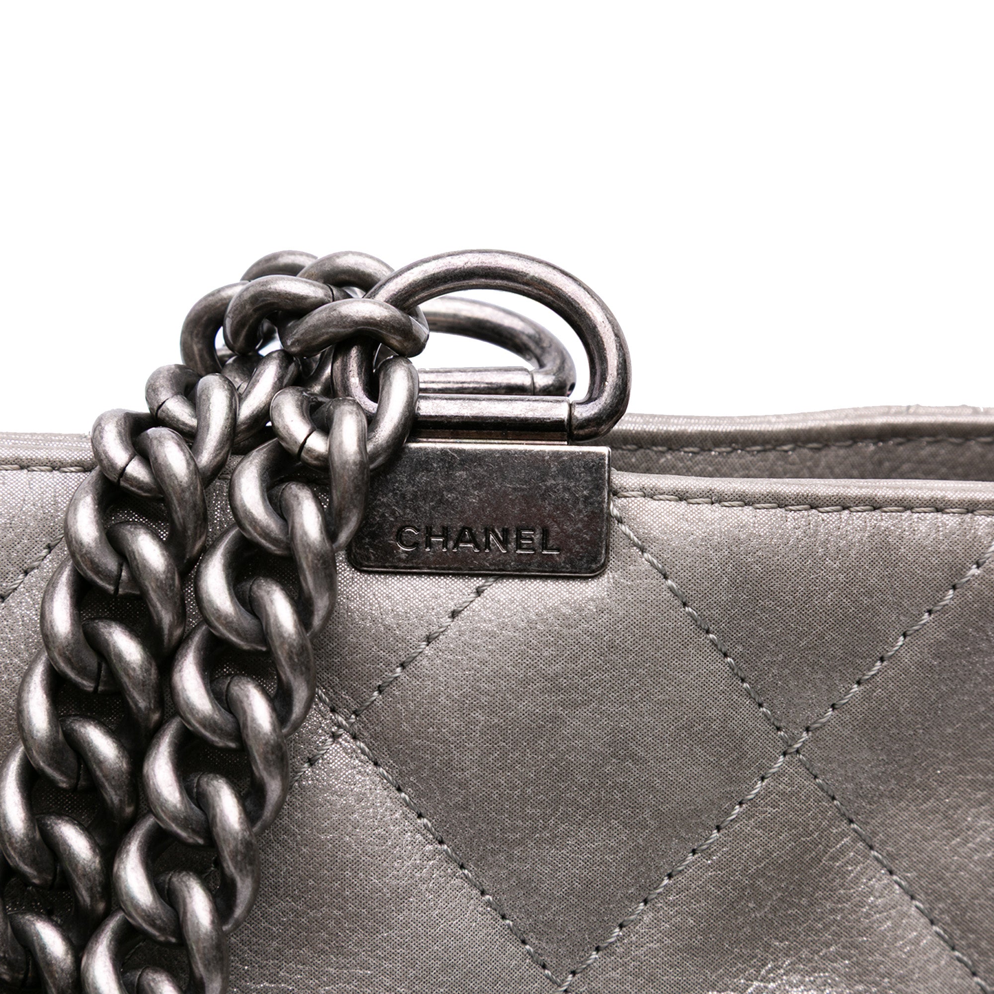 Chanel Quilted Iridescent Calfskin Shopping in Chains Tote - image 8