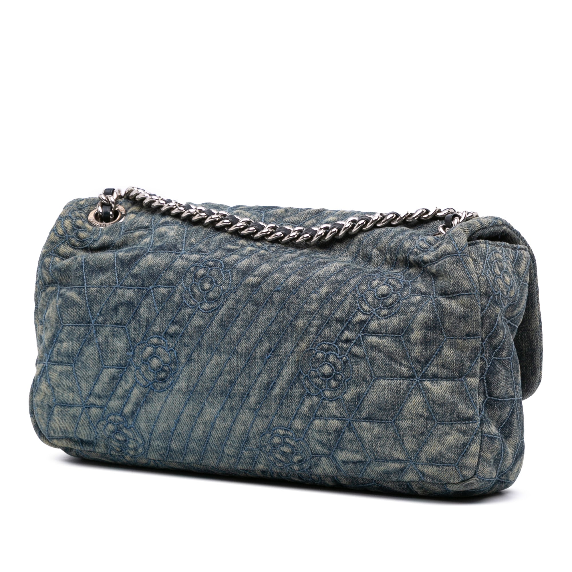 Chanel Large Embroidered Denim Camellia Flap - image 2