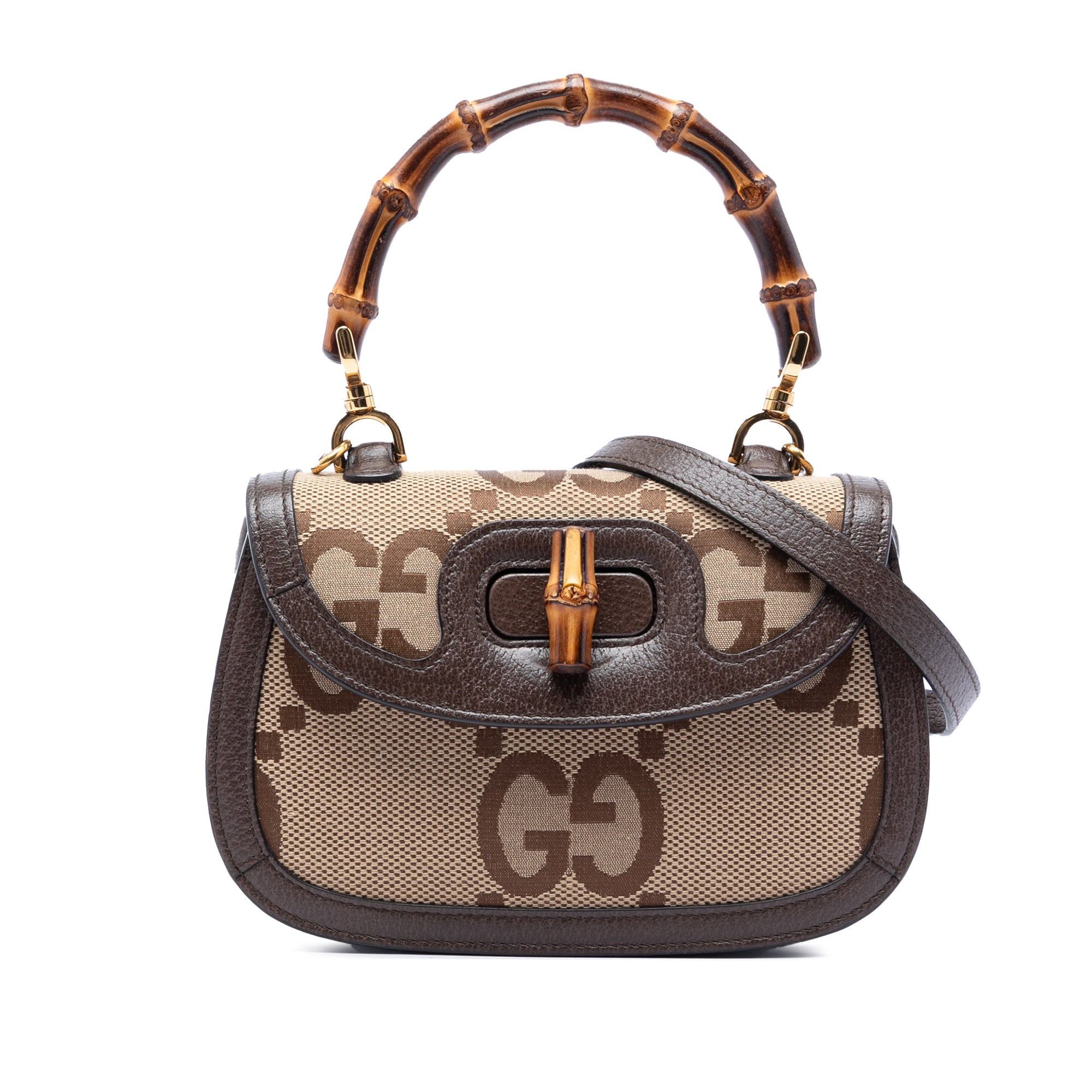 Gucci Small Jumbo GG Canvas Bamboo 1947 Top Handle Bag - image 1