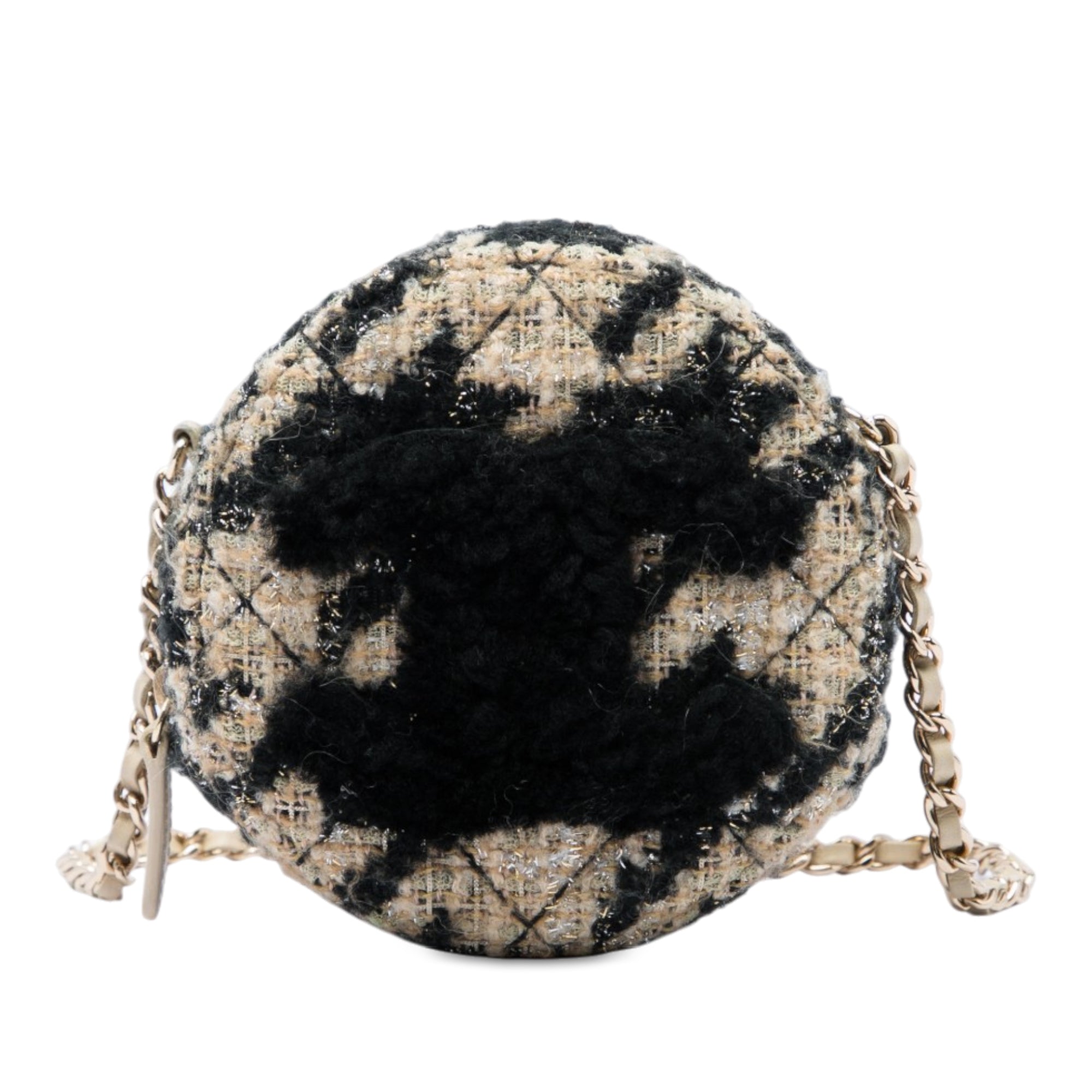Chanel CC Quilted Tweed and Shearling Round Clutch With Chain - image 1